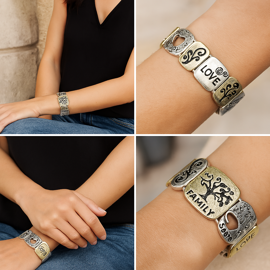 Mixed Metal Inspirational Stretch Bracelet – Link Charm Bracelet