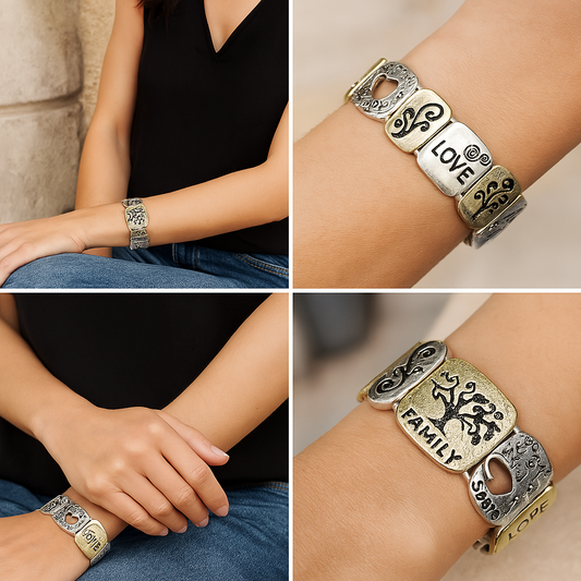Mixed Metal Inspirational Stretch Bracelet – Link Charm Bracelet