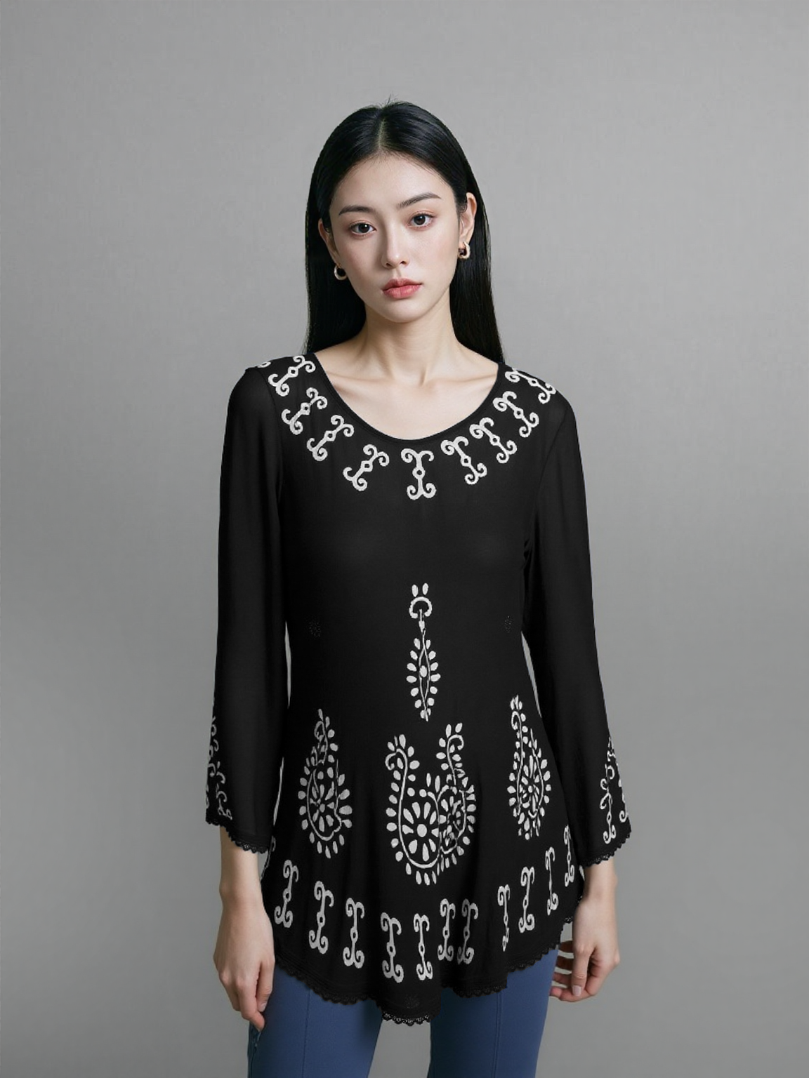 Unexpectedly You Black Embroidered Tunic Top