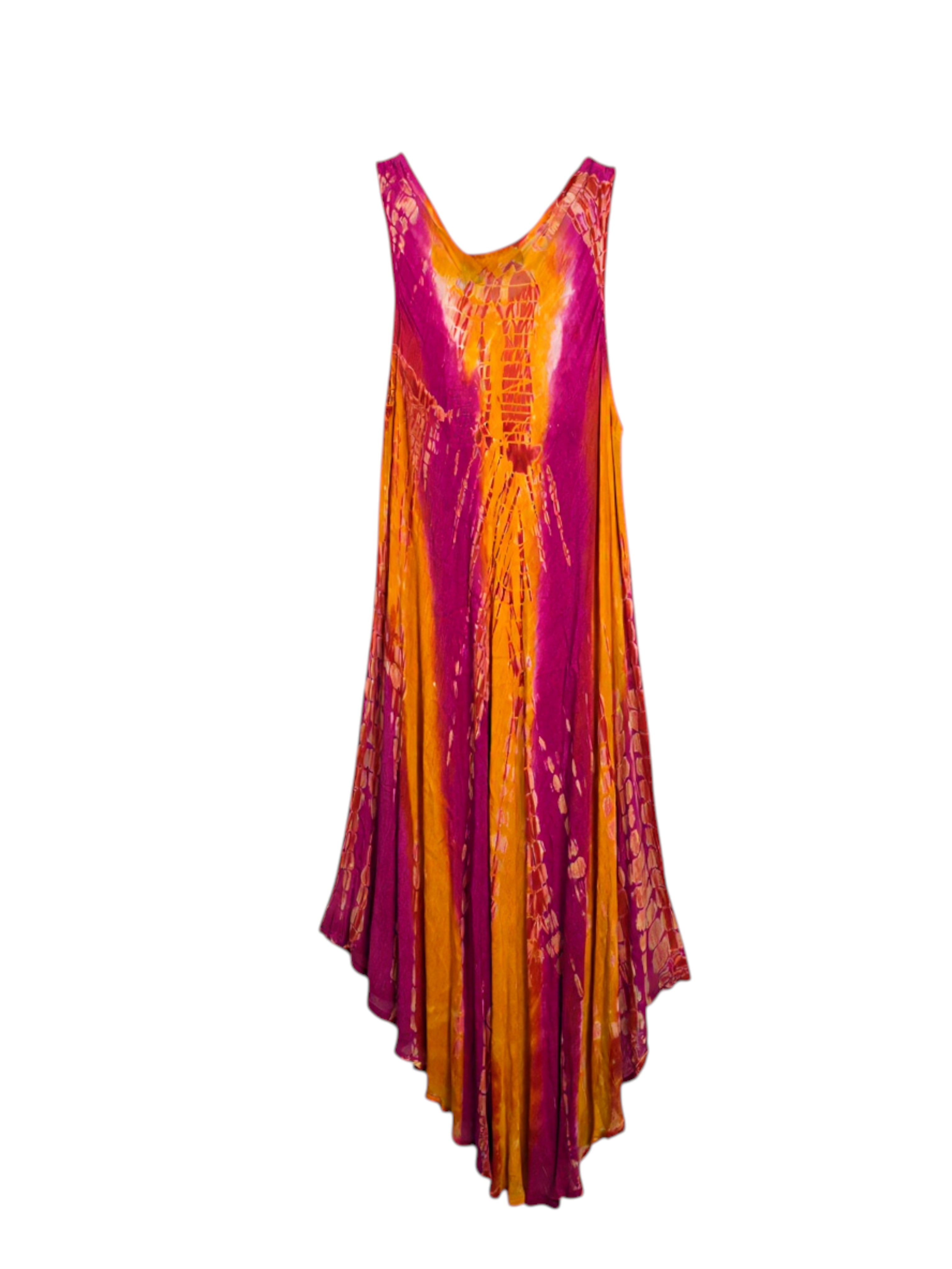 Unexpectedly You Sunset Whispers – Bohemian Hand-Dyed Flowy Dress in Magenta & Marigold