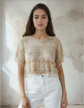 Unexpectedly You Meadow Song – Lace Fringe Crochet Boho Top