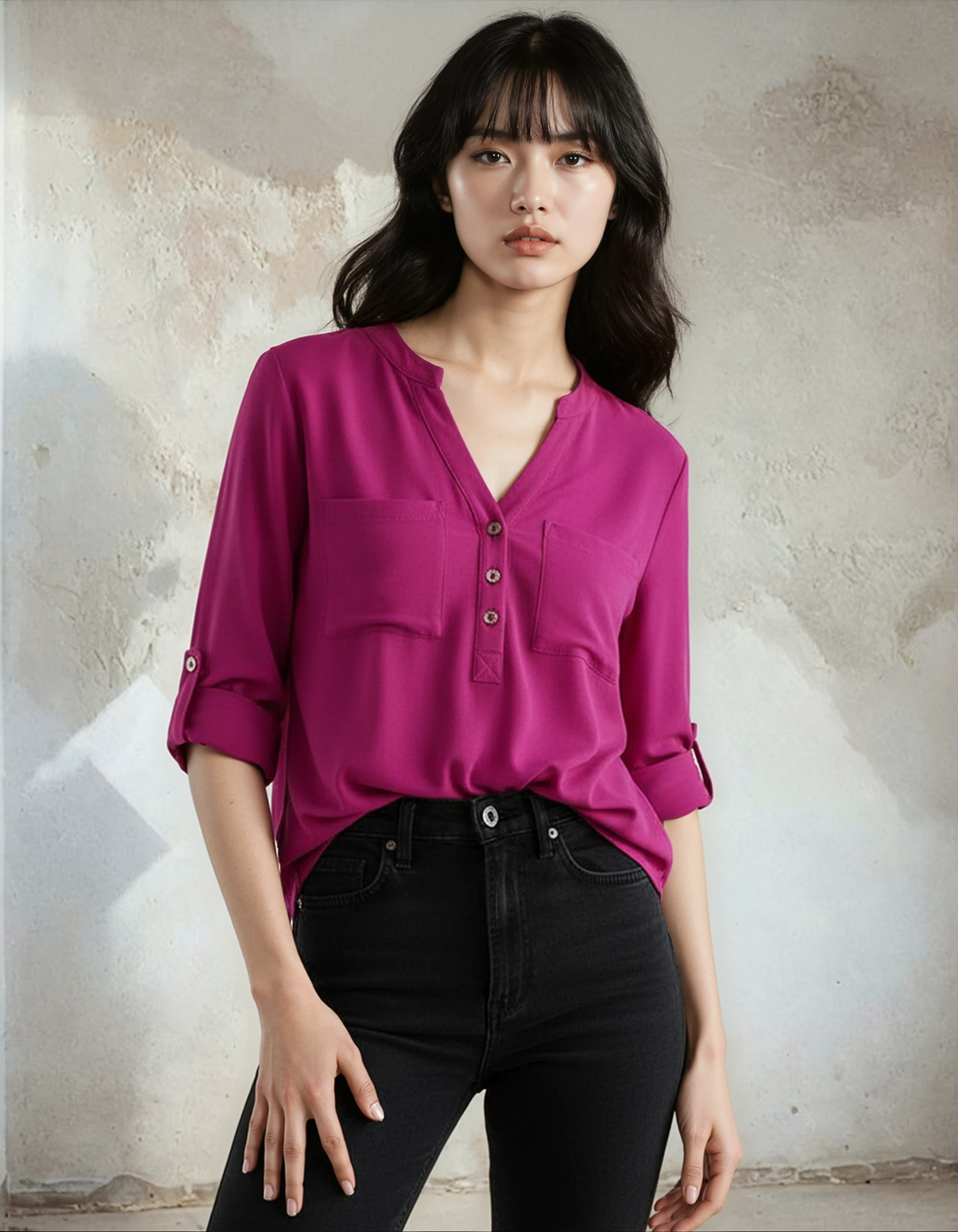 Unexpectedly You Wild Orchid – Fuchsia Button-Up Boho Blouse