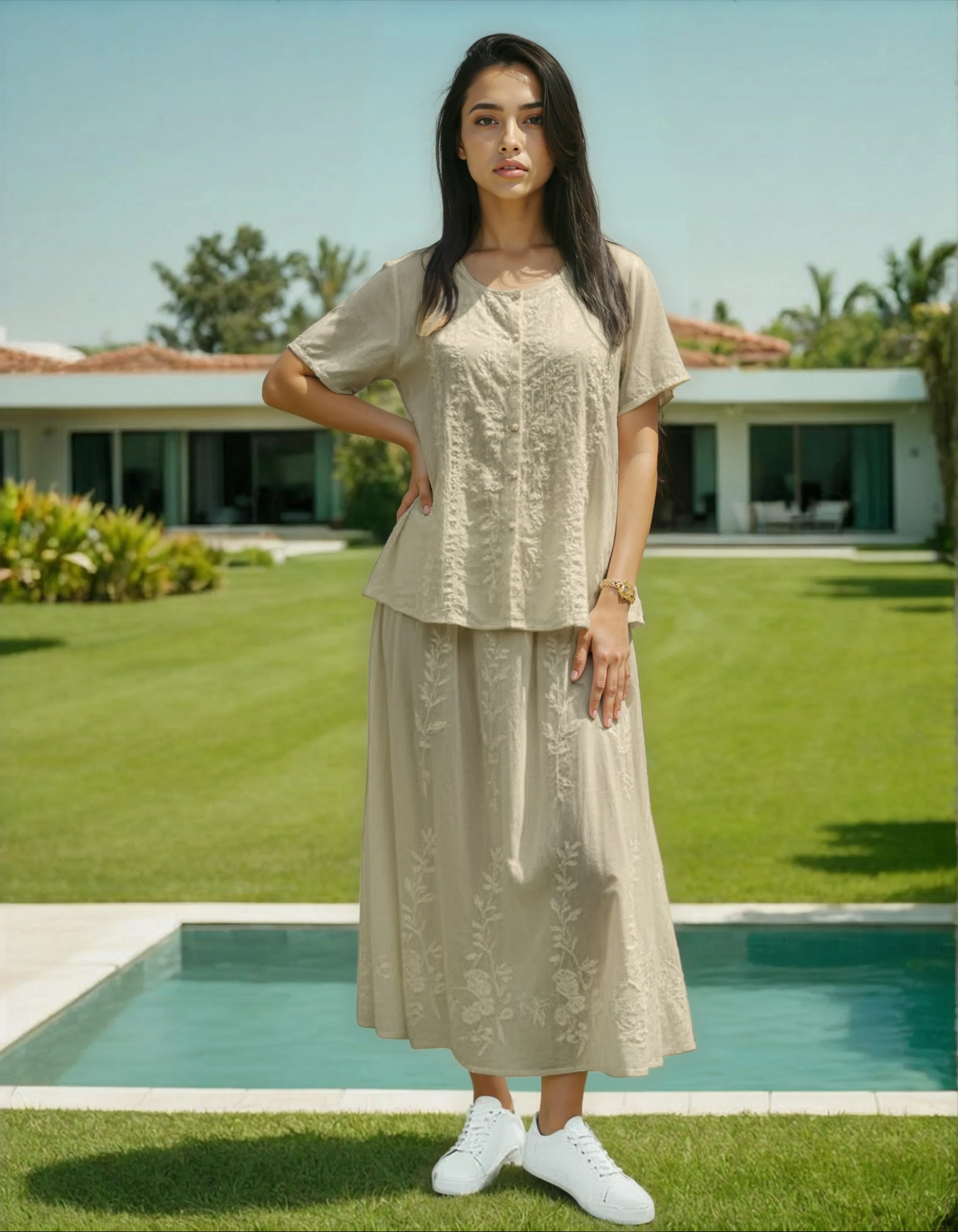 Unexpectedly You Desert Pearl – Two-Piece Ivory Boho Dress Set
