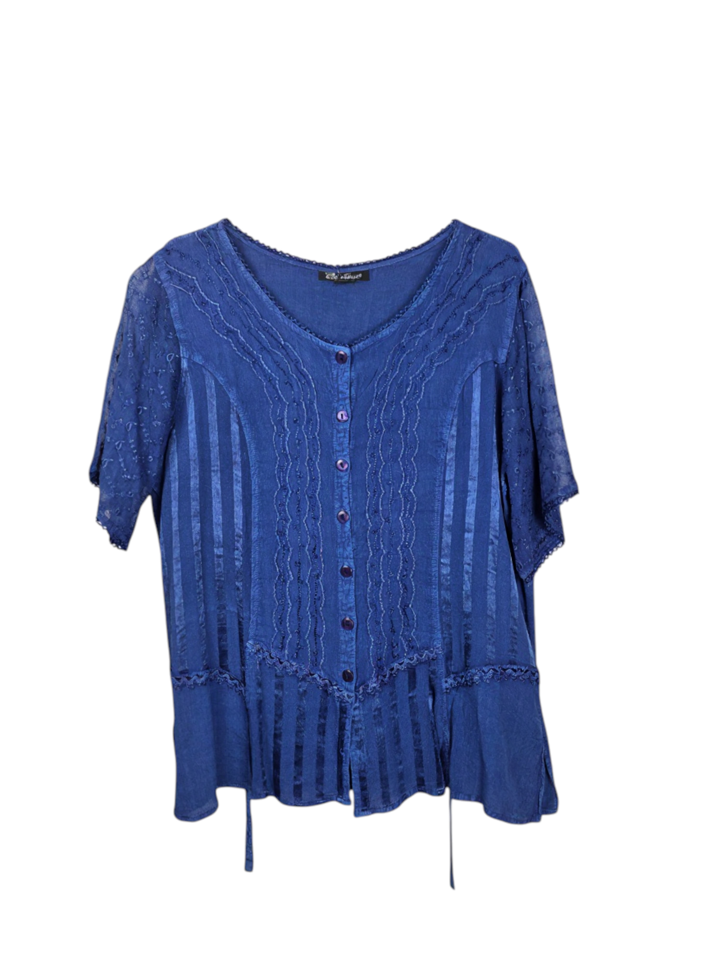 Unexpectedly You Midnight Tide – Blue Embroidered Boho Blouse