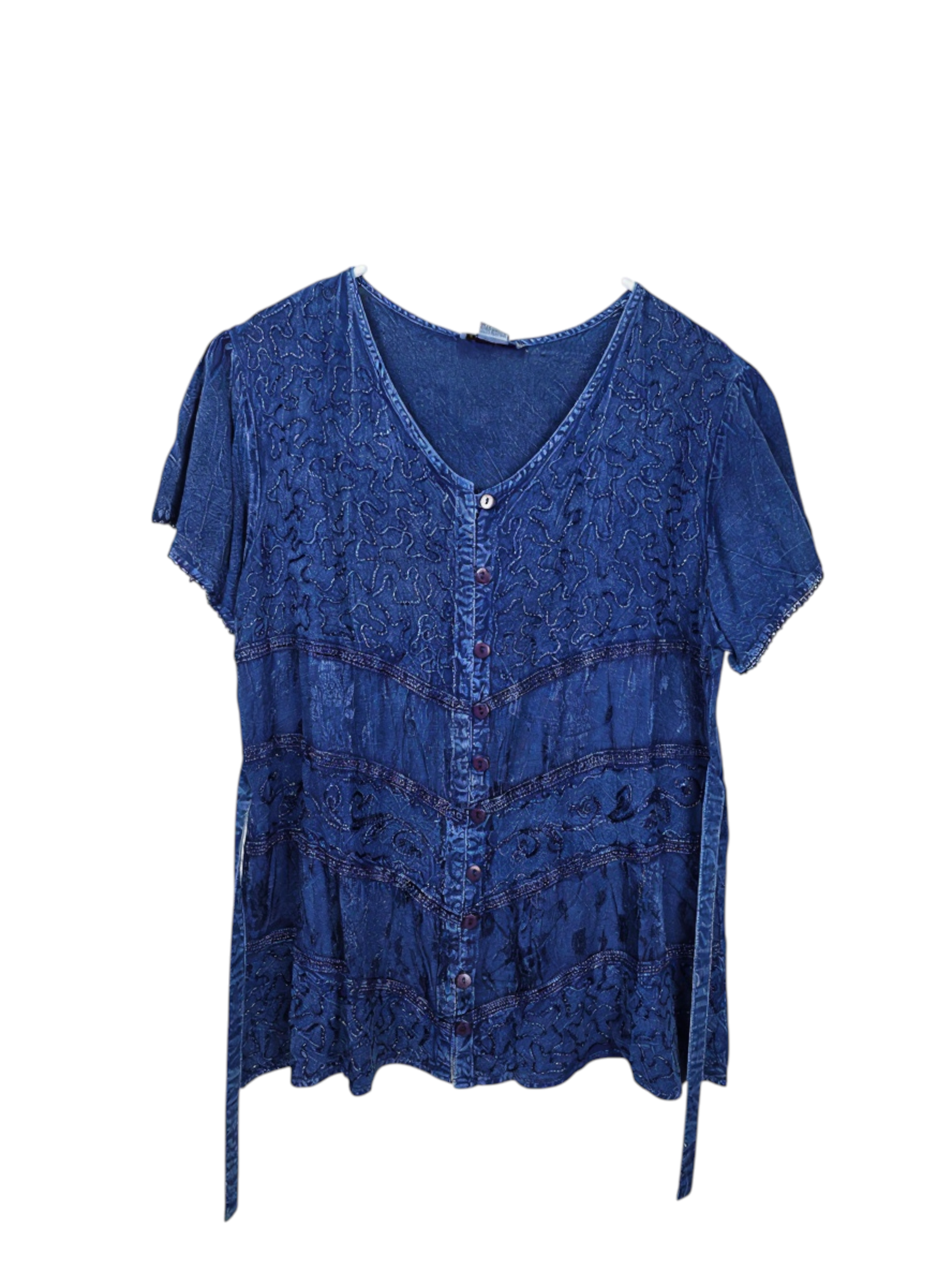 Unexpectedly You Indigo Mist – Embroidered Boho Blouse
