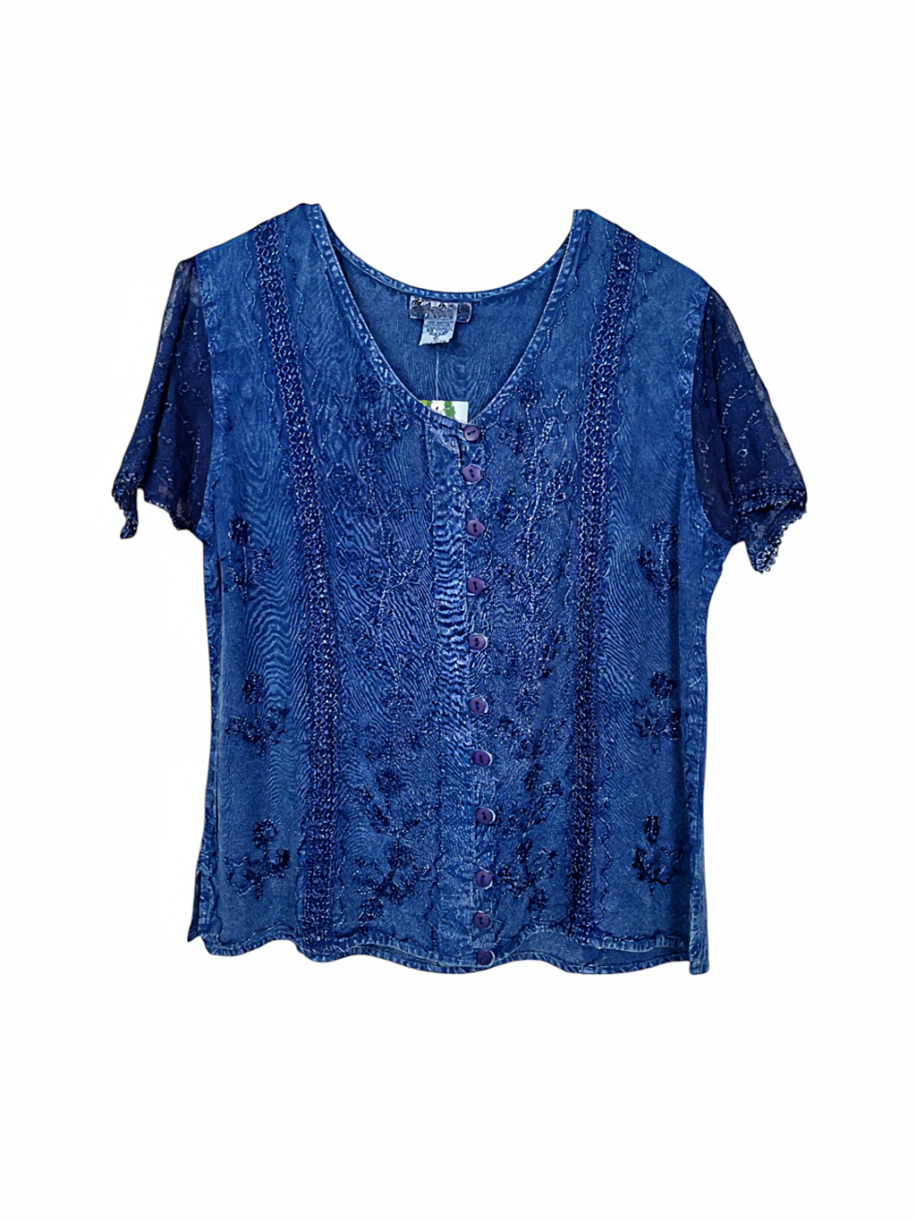 Unexpectedly You Ocean Whisper – Denim Blue Embroidered Boho Blouse