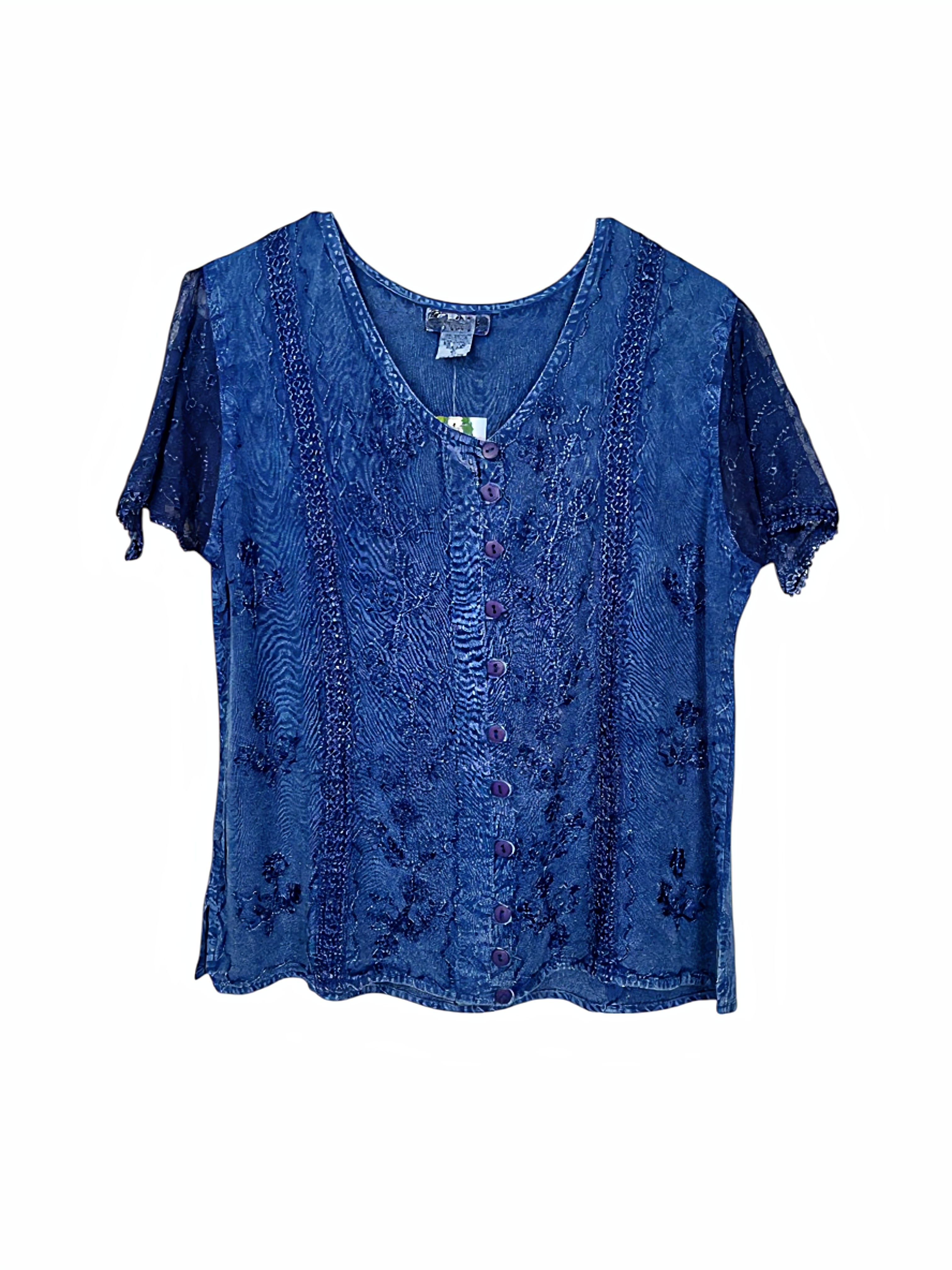 Unexpectedly You Ocean Whisper – Denim Blue Embroidered Boho Blouse