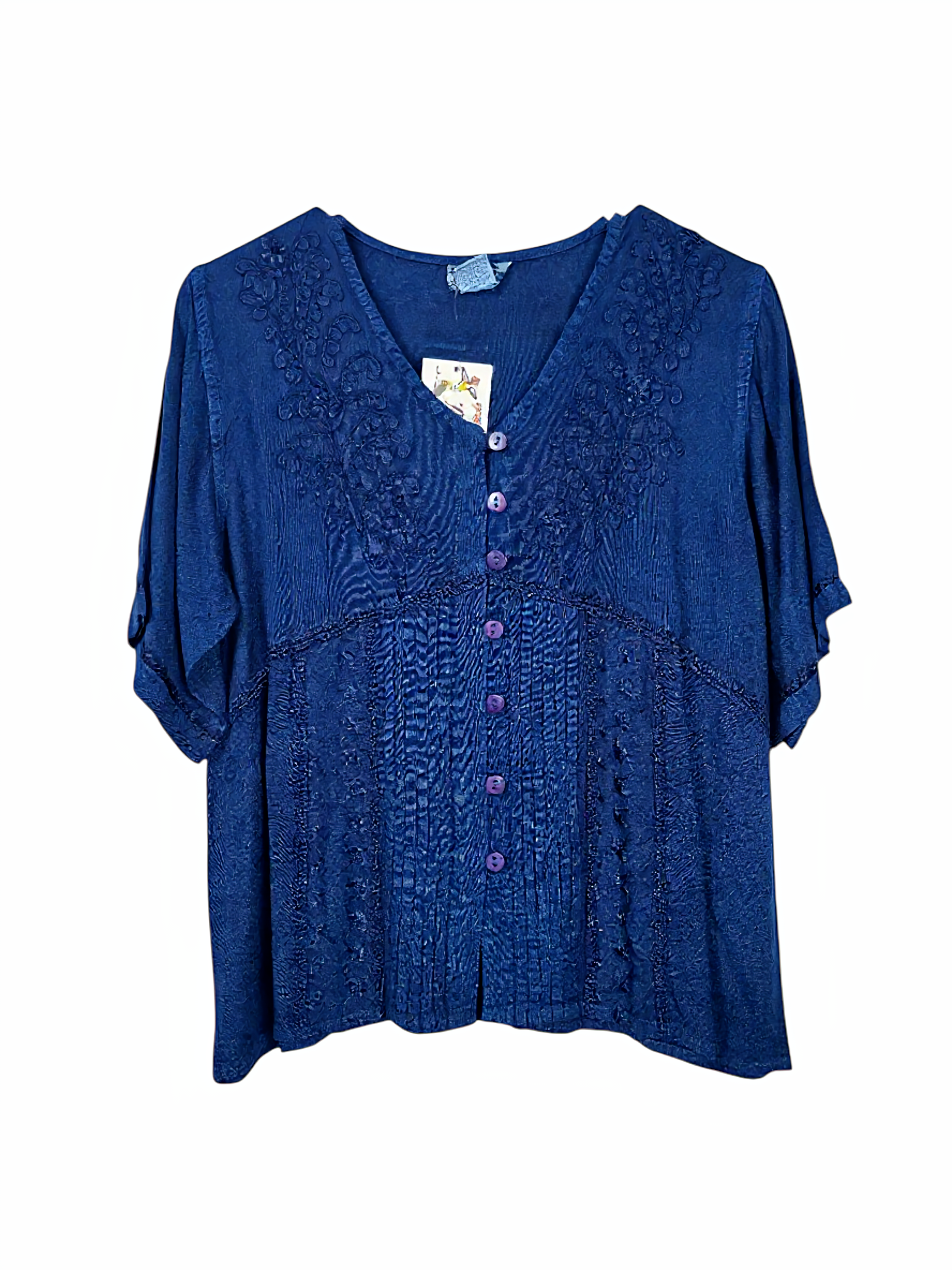 Unexpectedly You Midnight Harmony – Deep Blue Boho Embroidered Blouse