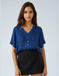 Unexpectedly You Midnight Harmony – Deep Blue Boho Embroidered Blouse