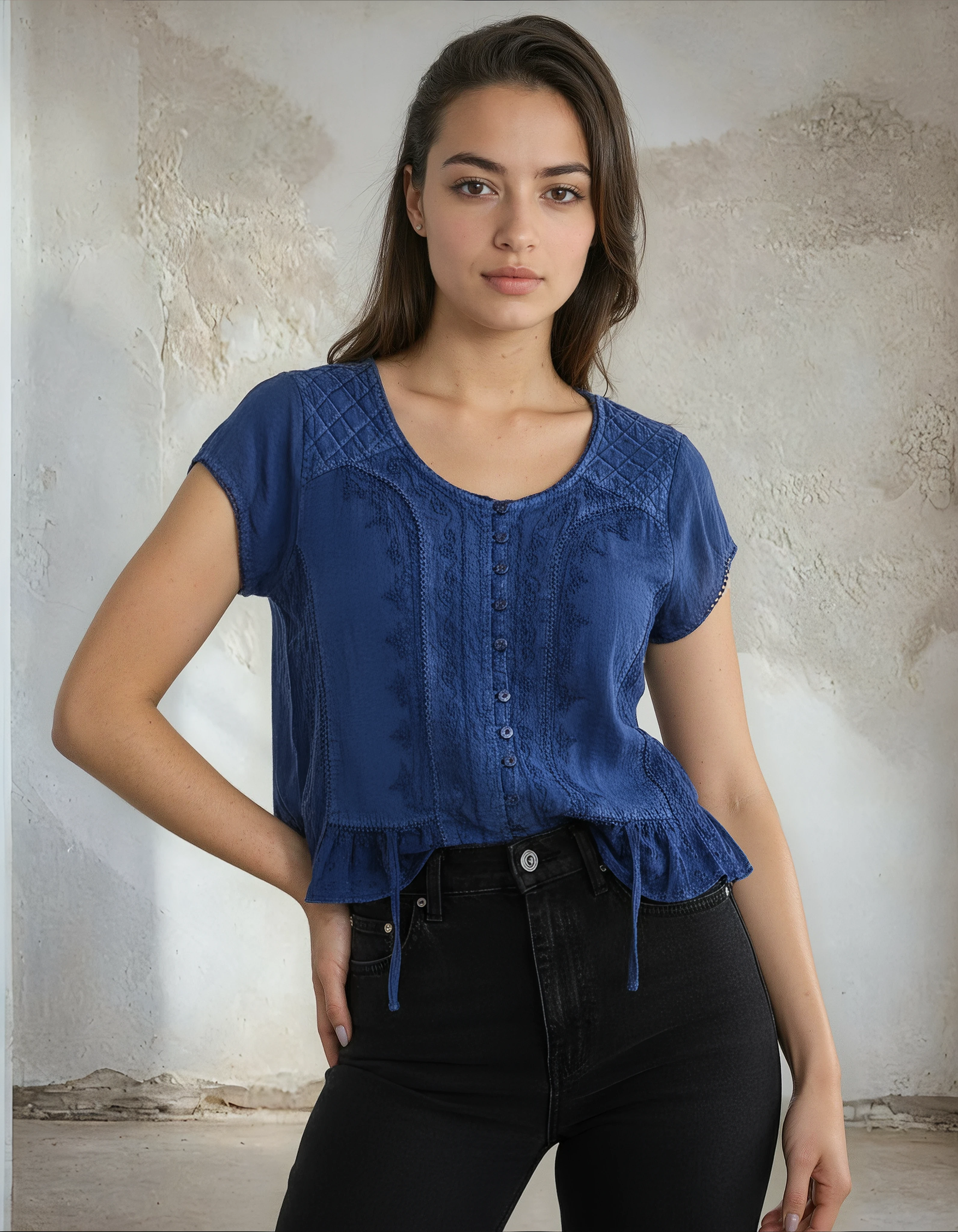 Unexpectedly You Indigo Grace – Deep Blue Boho Embroidered Blouse