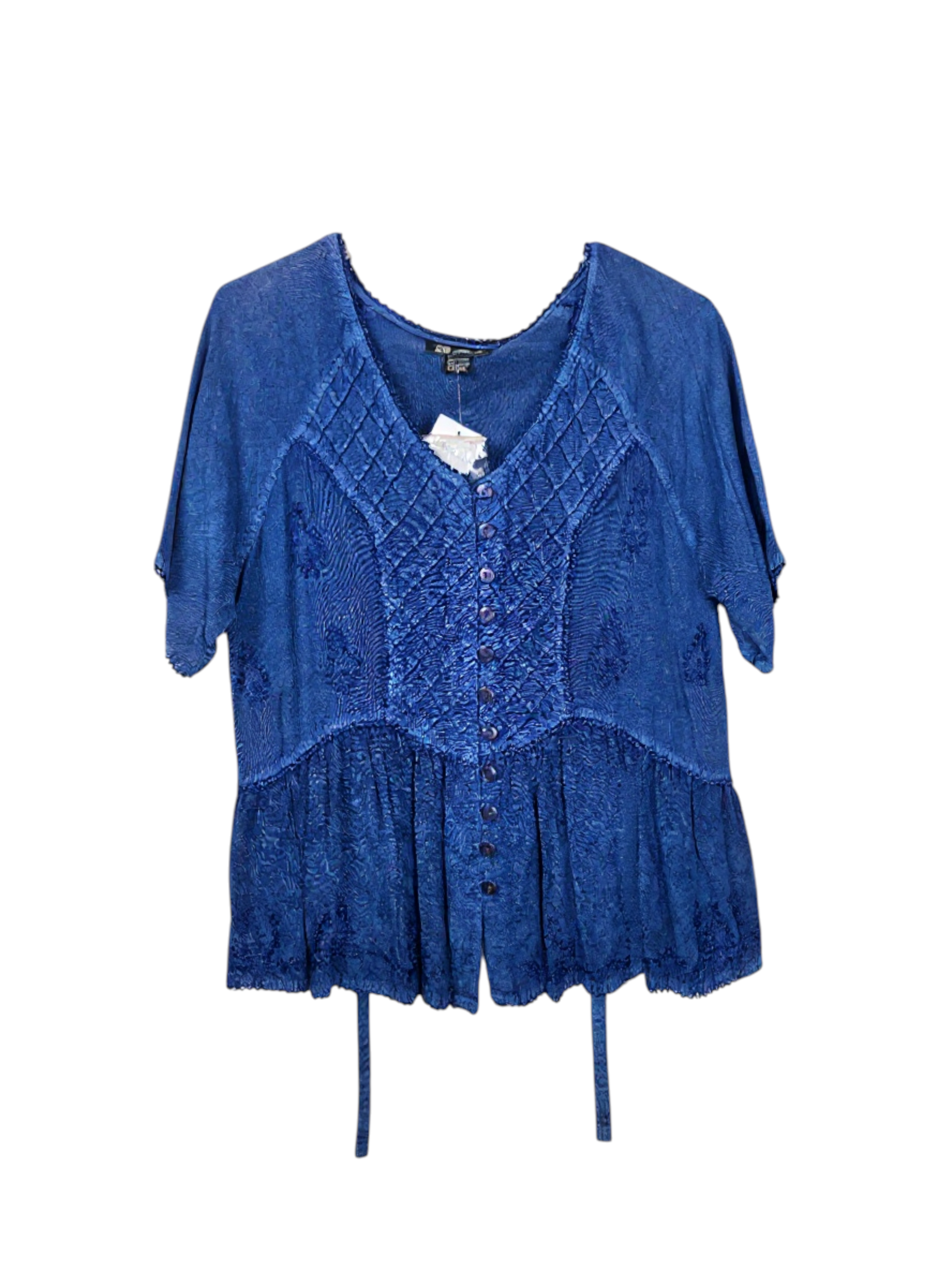 Unexpectedly You Ocean Whisper – Quilted Blue Boho Embroidered Blouse