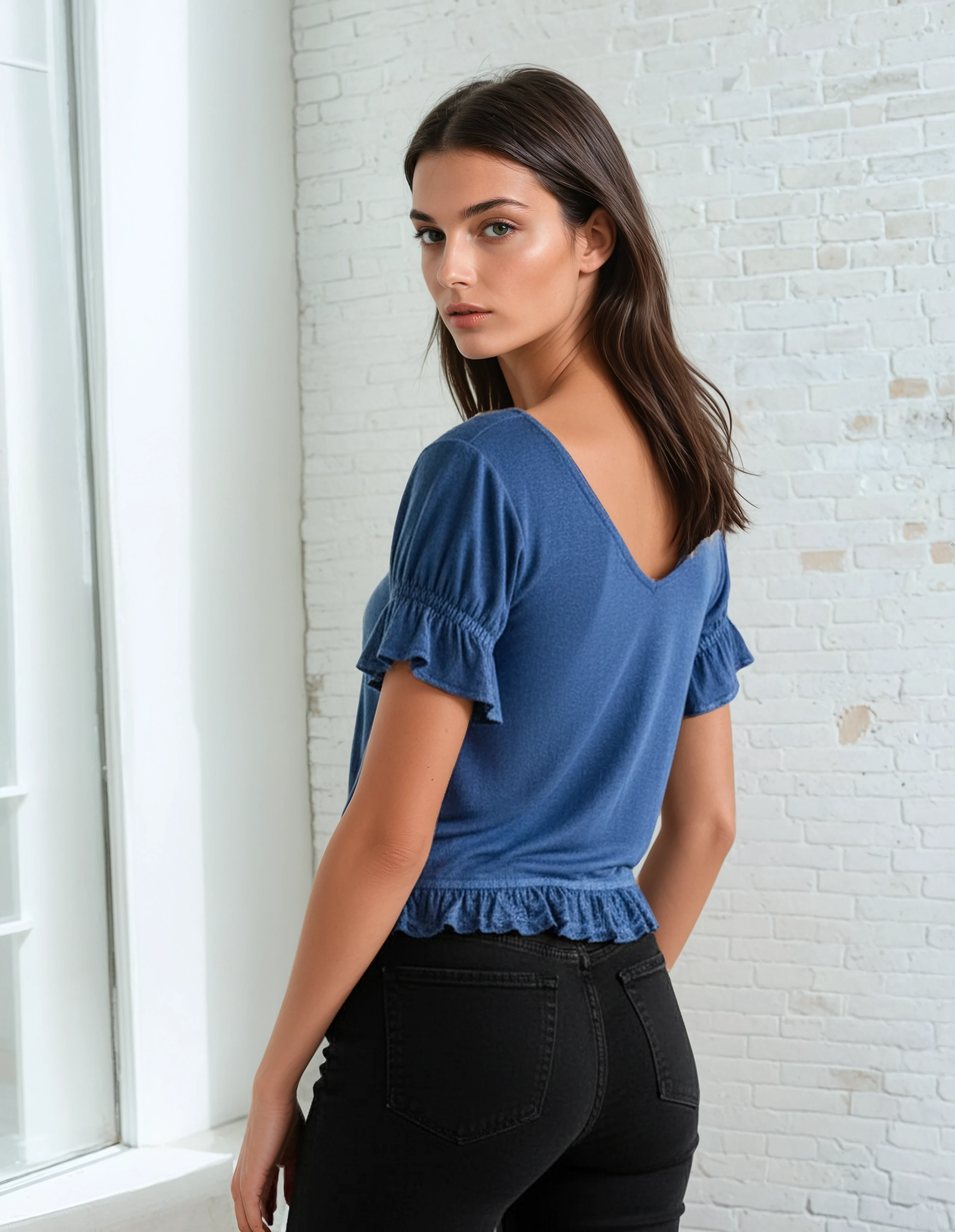 Unexpectedly You Blue Meadow – Lace-Up Embroidered Boho Peplum Blouse