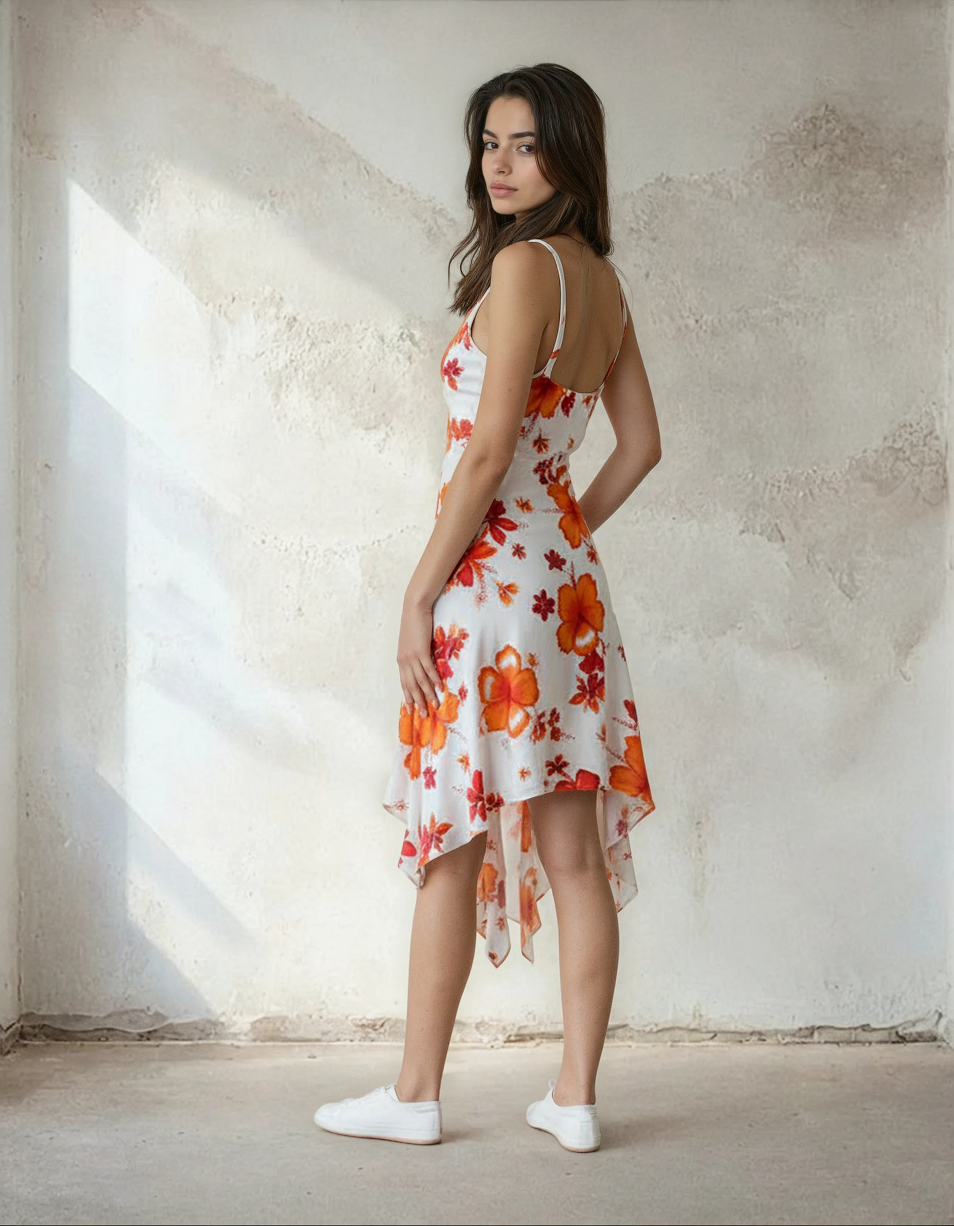 Unexpectedly You Scarlet Bloom – White & Red Floral Asymmetrical Dress