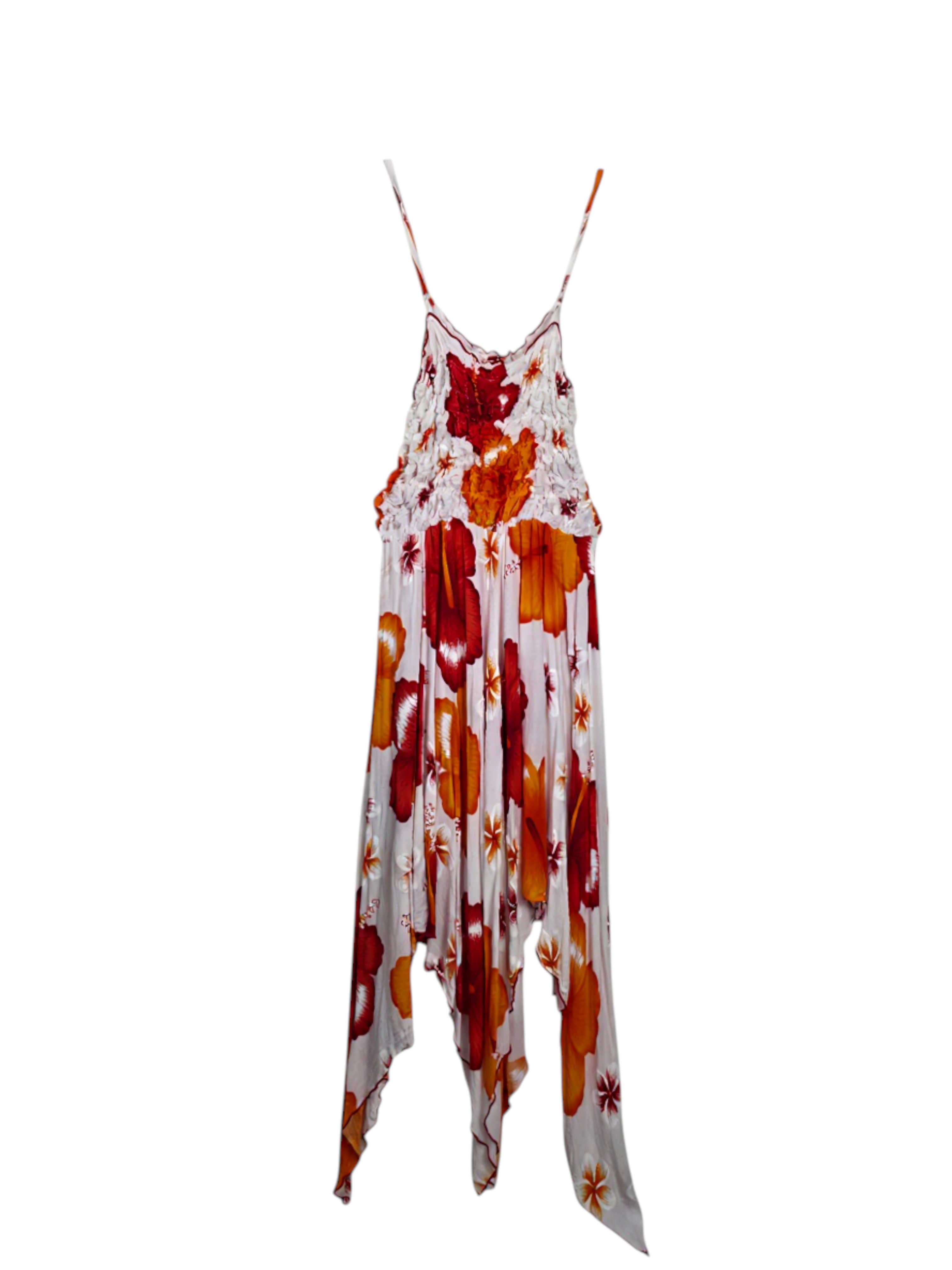Unexpectedly You Scarlet Bloom – White & Red Floral Asymmetrical Dress