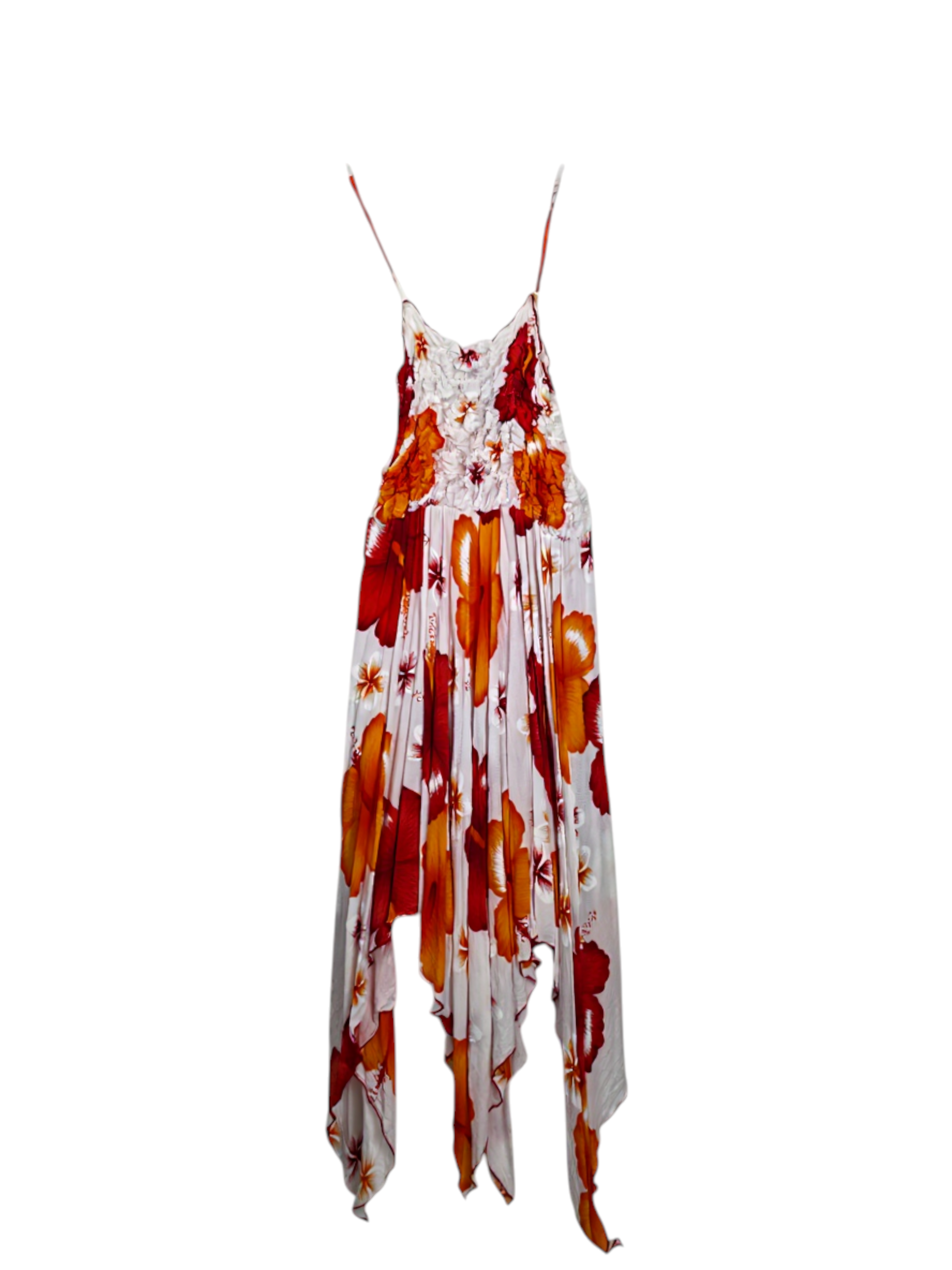 Unexpectedly You Scarlet Bloom – White & Red Floral Asymmetrical Dress