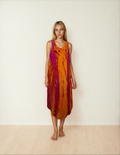 Unexpectedly You Sunset Muse – Orange & Magenta Tie-Dye Midi Dress