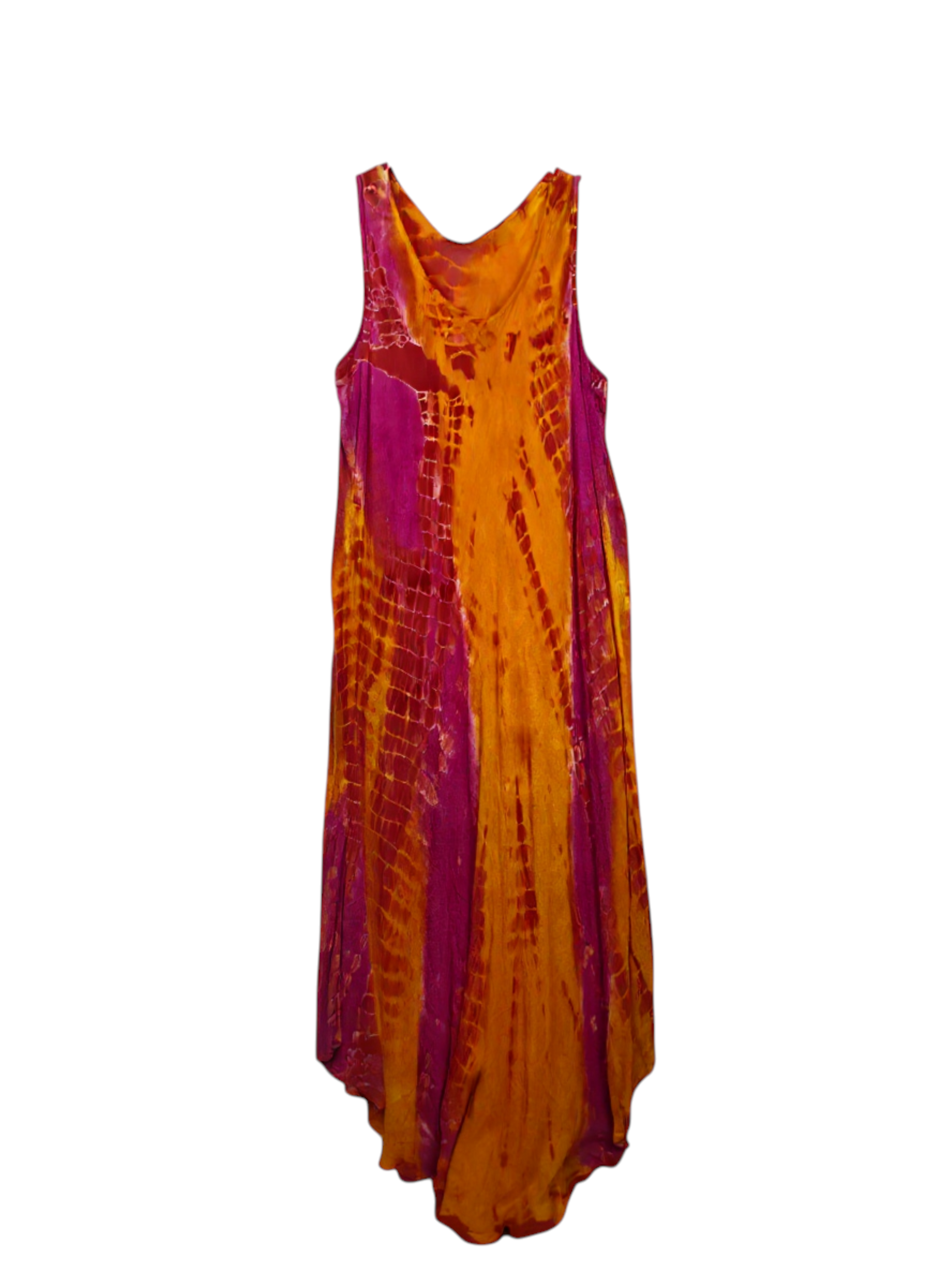 Unexpectedly You Sunset Muse – Orange & Magenta Tie-Dye Midi Dress