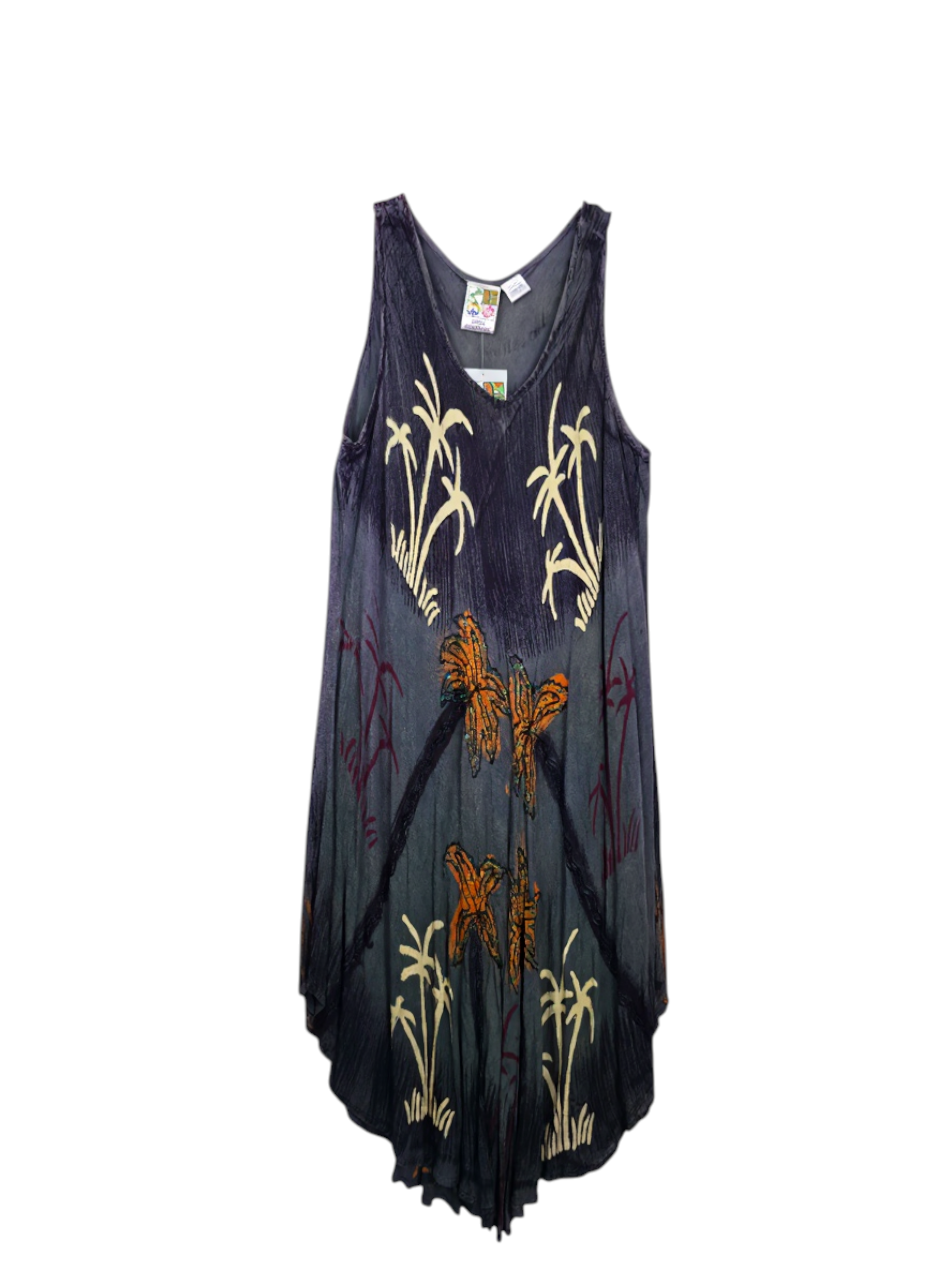 Unexpectedly You Midnight Palms – Black & Orange Hand-Painted Boho Dress