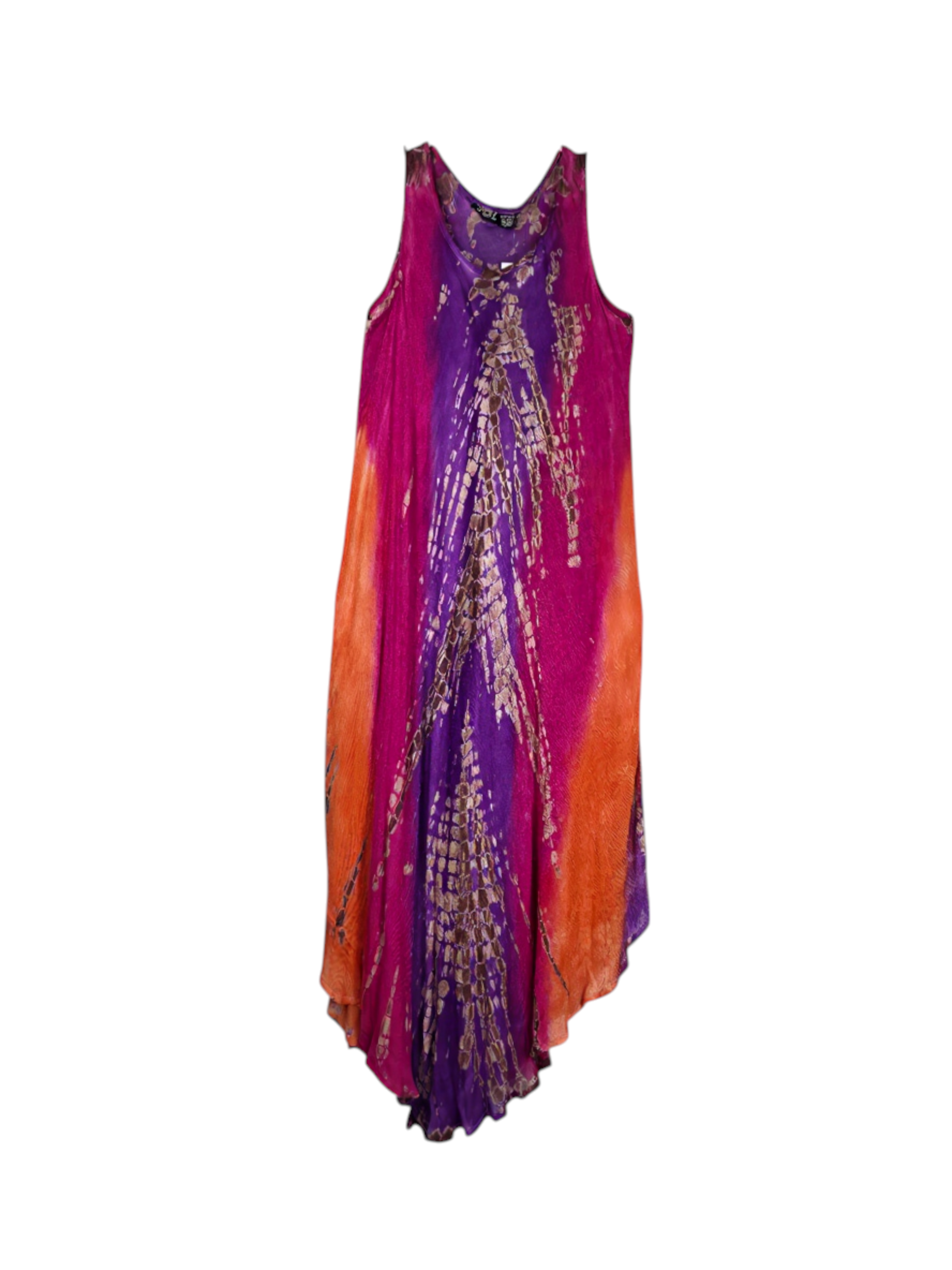 Unexpectedly You Sunset Bloom – Orange & Purple Tie-Dye Asymmetrical Dress