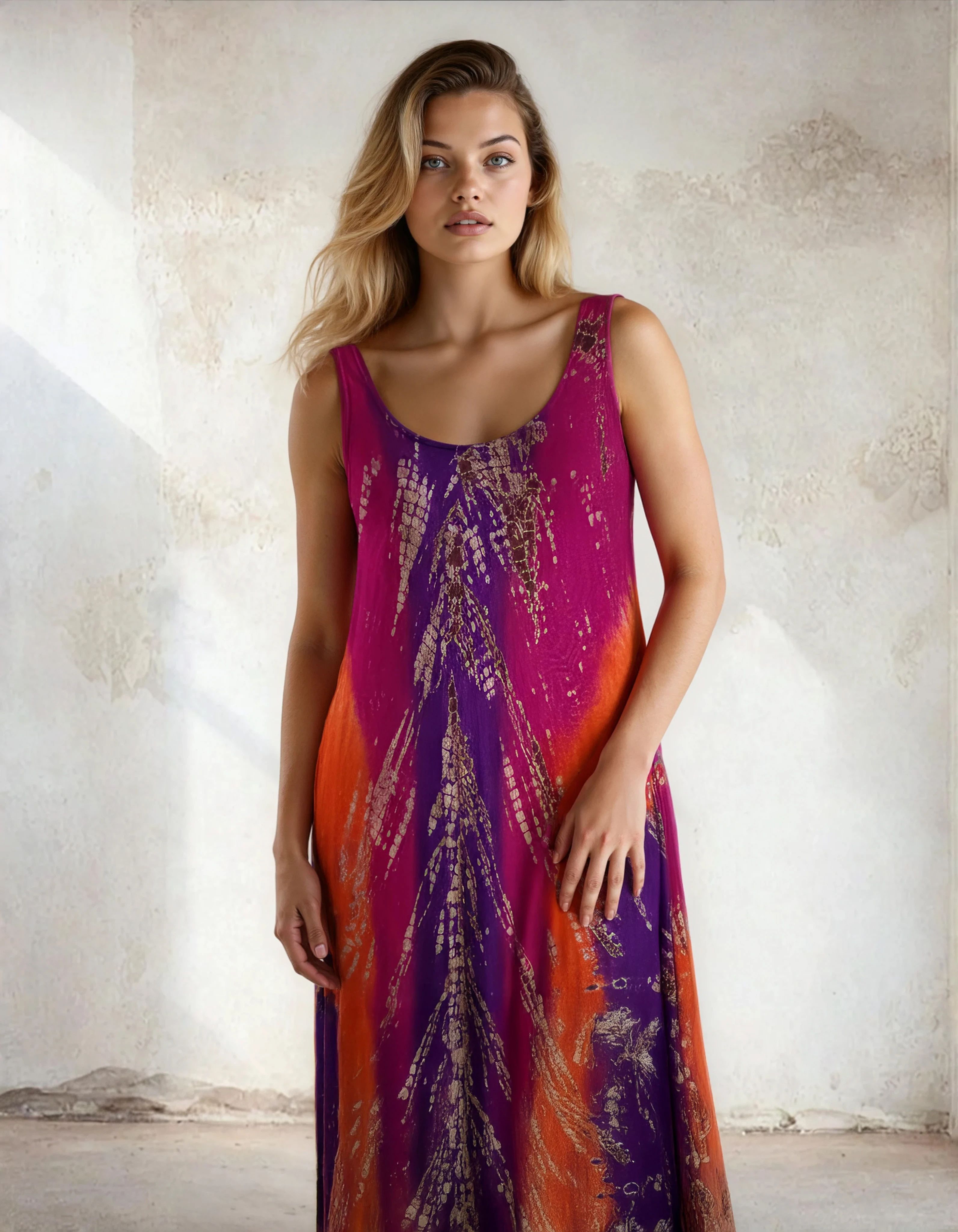 Unexpectedly You Solara Flame – Magenta & Tangerine Tie-Dye Maxi Dress