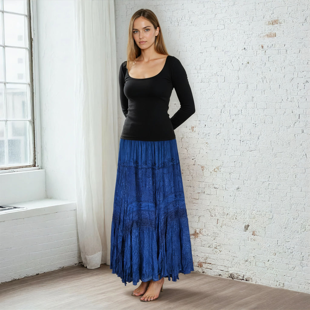 Unexpectedly You Sapphire Tide Crinkle Boho Maxi Skirt