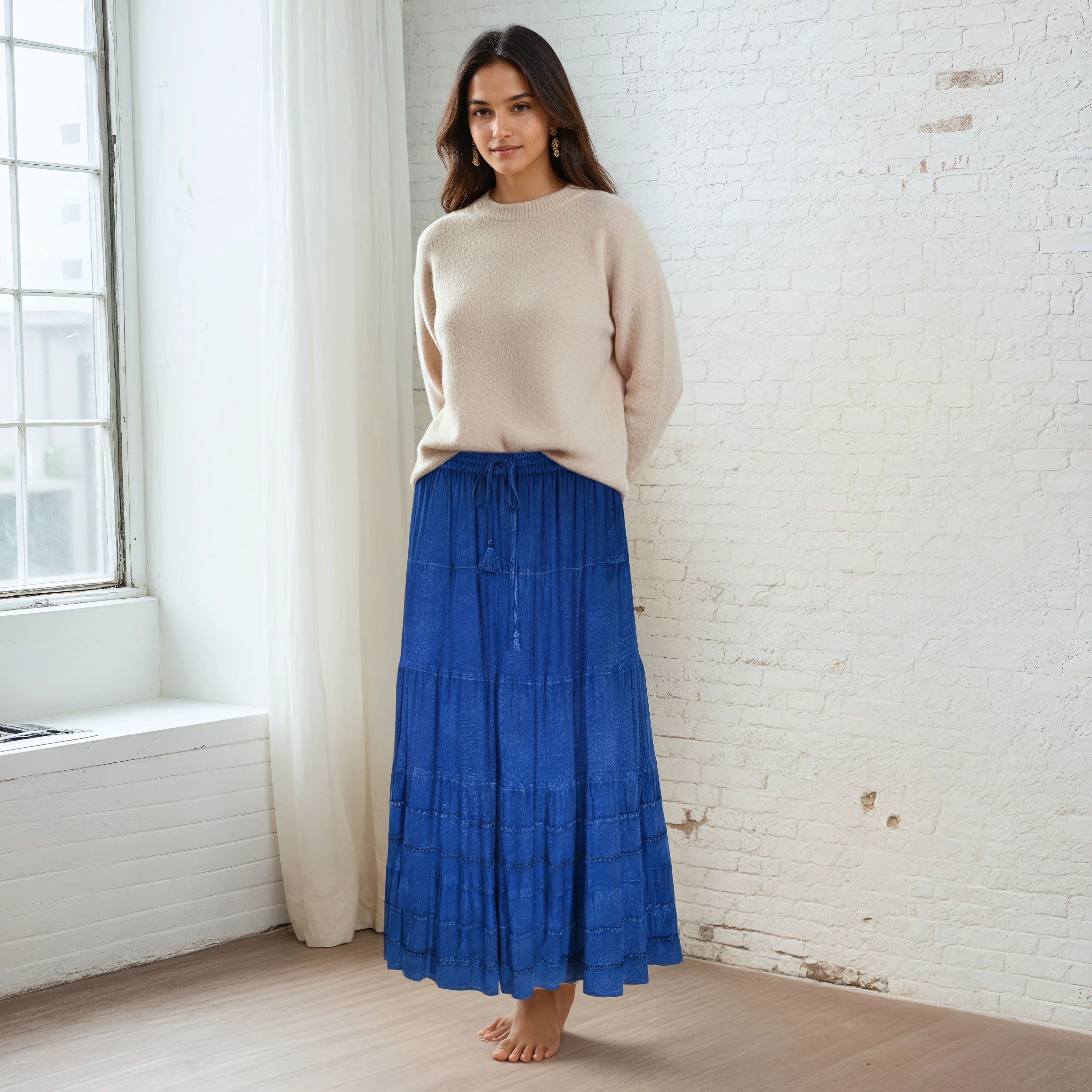 Unexpectedly You Royal Sapphire Tiered Boho Maxi Skirt