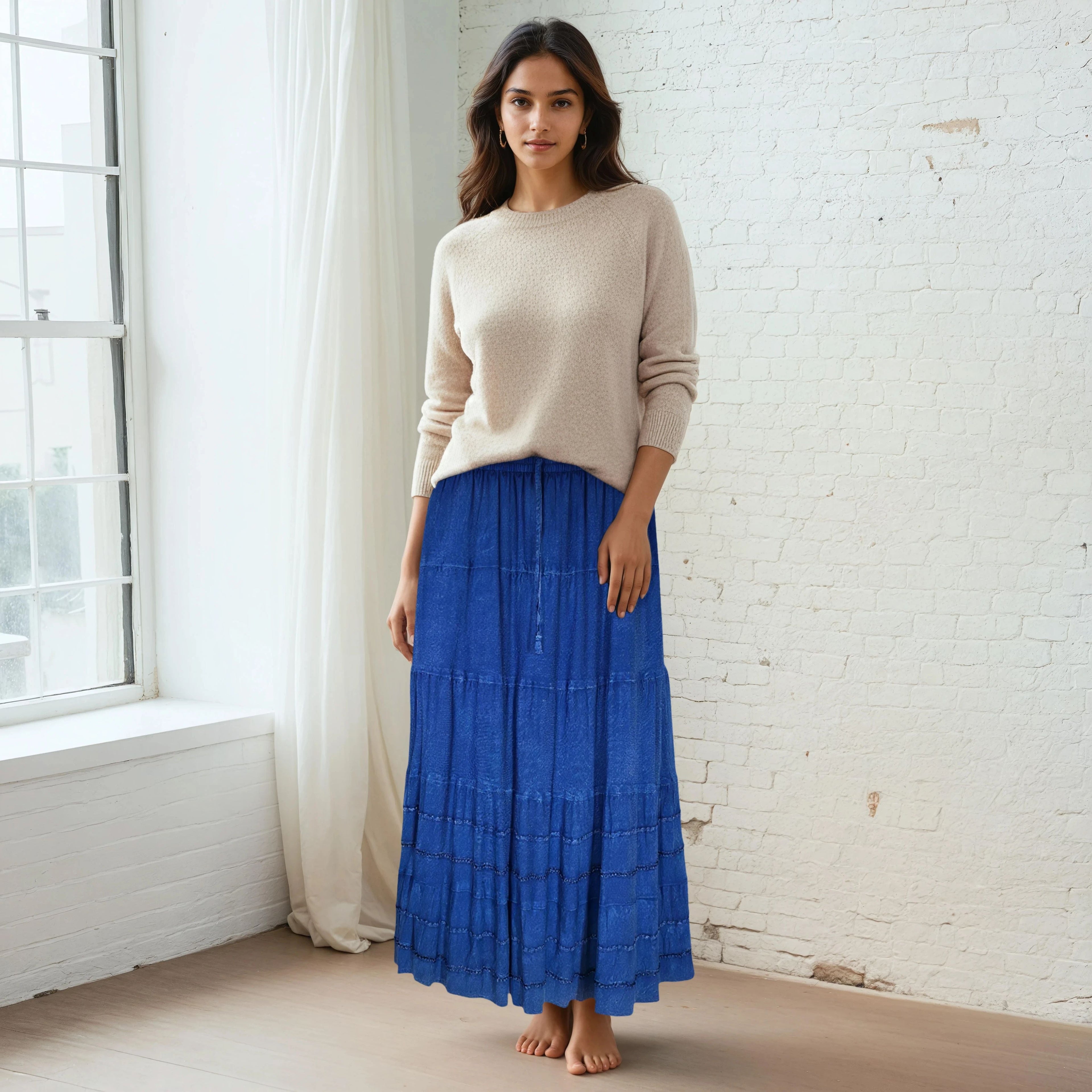 Unexpectedly You Royal Sapphire Tiered Boho Maxi Skirt