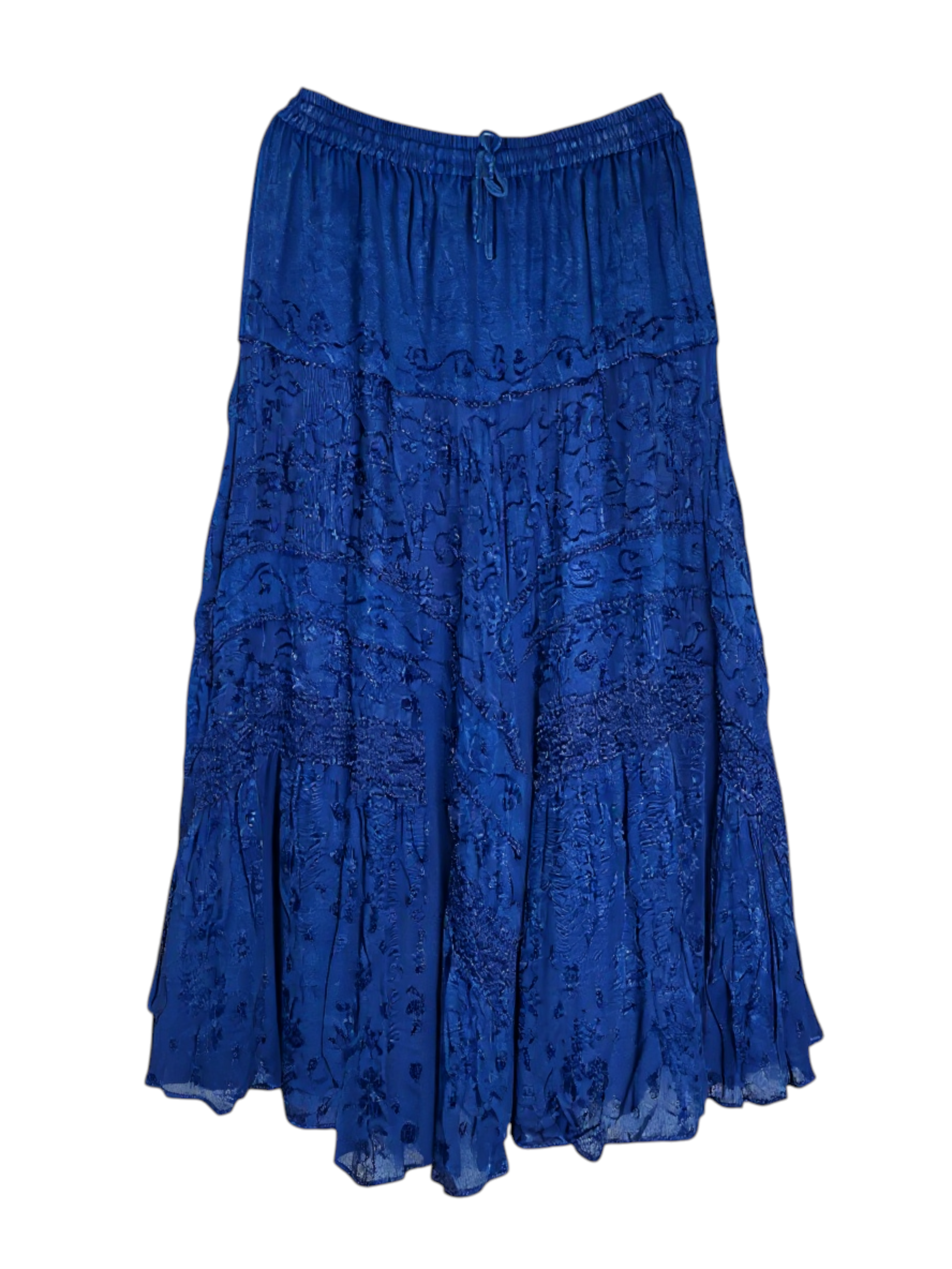 Unexpectedly You Royal Blue Embroidered Crinkle Boho Skirt