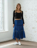 Unexpectedly You Azure Dream Boho Tiered Midi Skirt