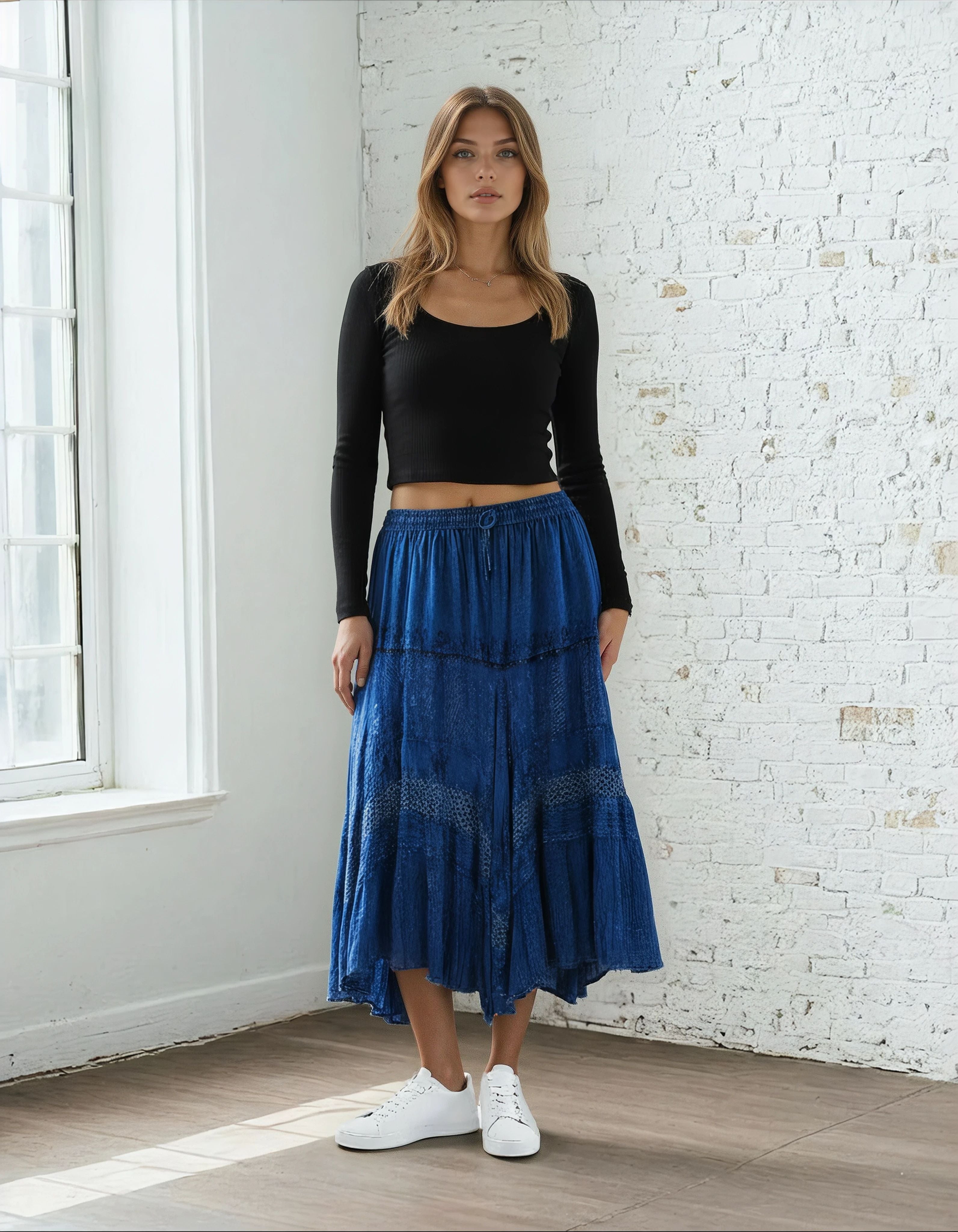 Unexpectedly You Azure Dream Boho Tiered Midi Skirt