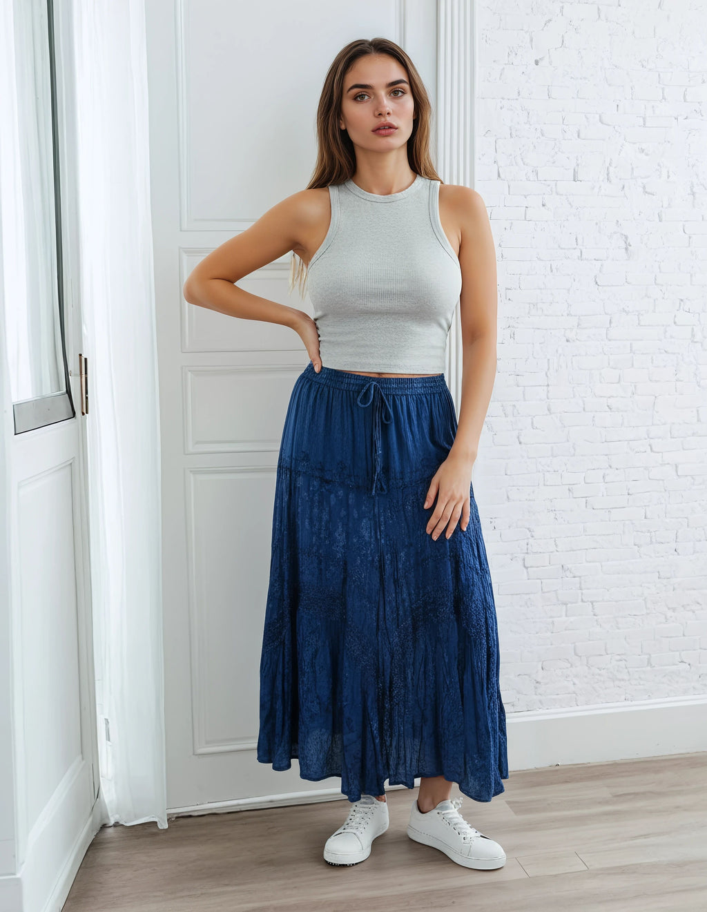 Unexpectedly You Ocean Breeze Tiered Boho Maxi Skirt