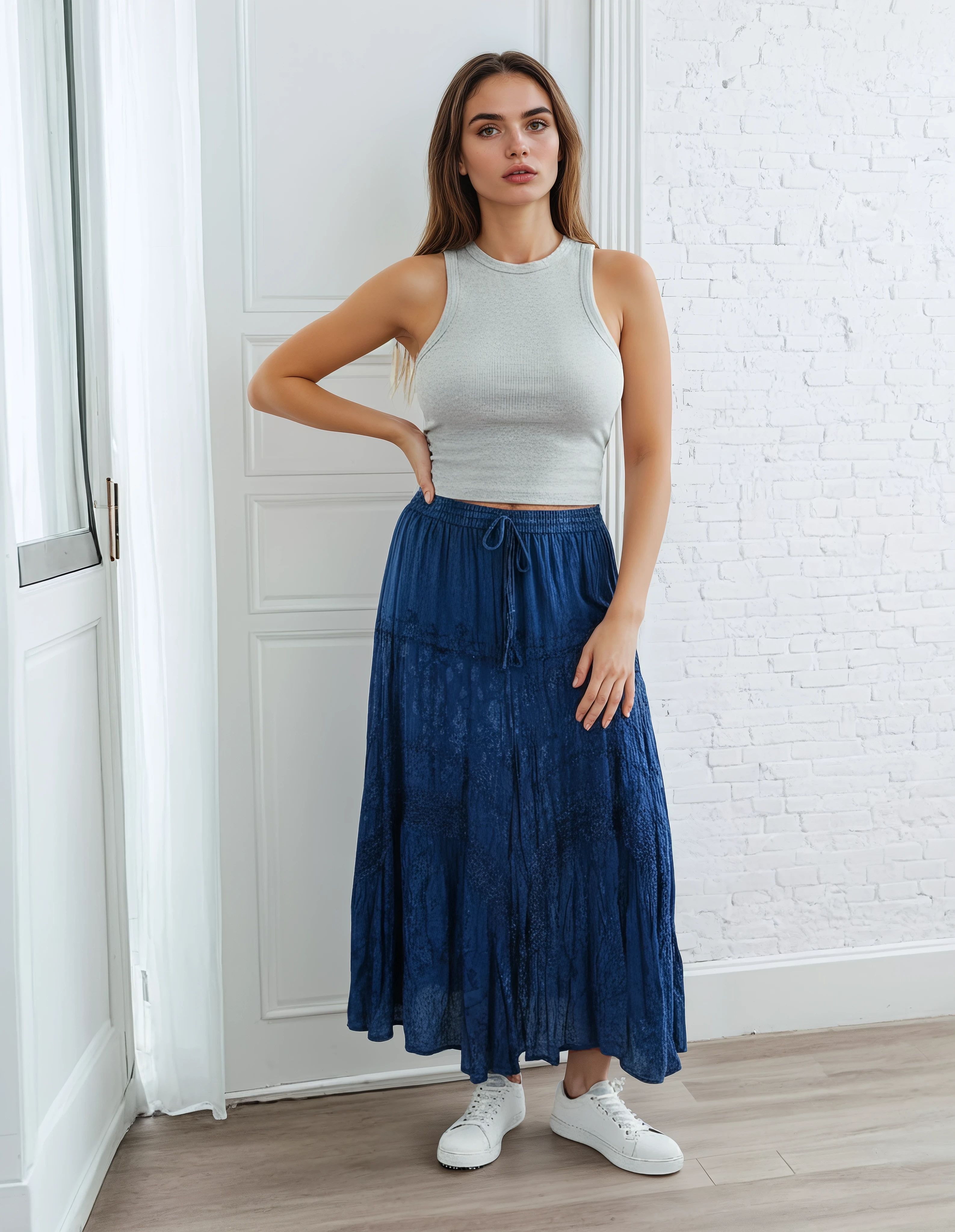 Unexpectedly You Ocean Breeze Tiered Boho Maxi Skirt