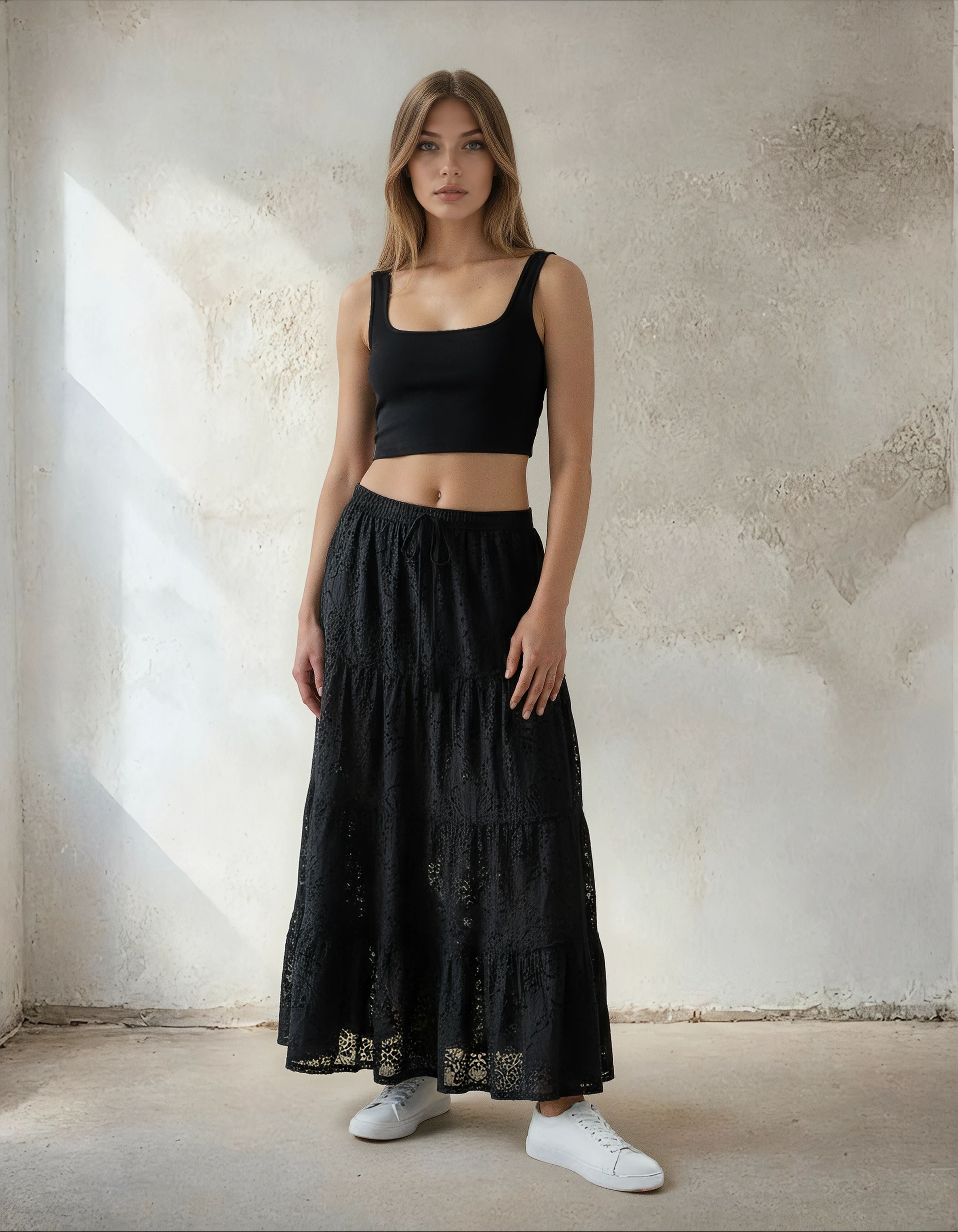 Unexpectedly You Midnight Black Crinkle Boho Maxi Skirt