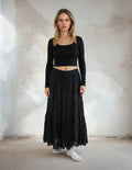 Unexpectedly You Shadowlace Boho Crinkle Maxi Skirt