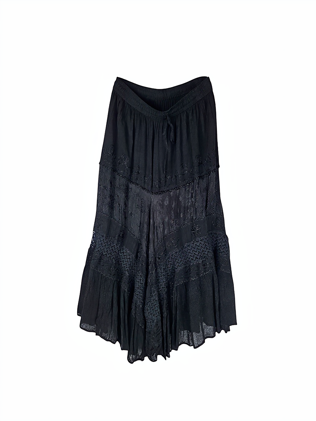 Unexpectedly You Midnight Chevron Lace Boho Midi Skirt