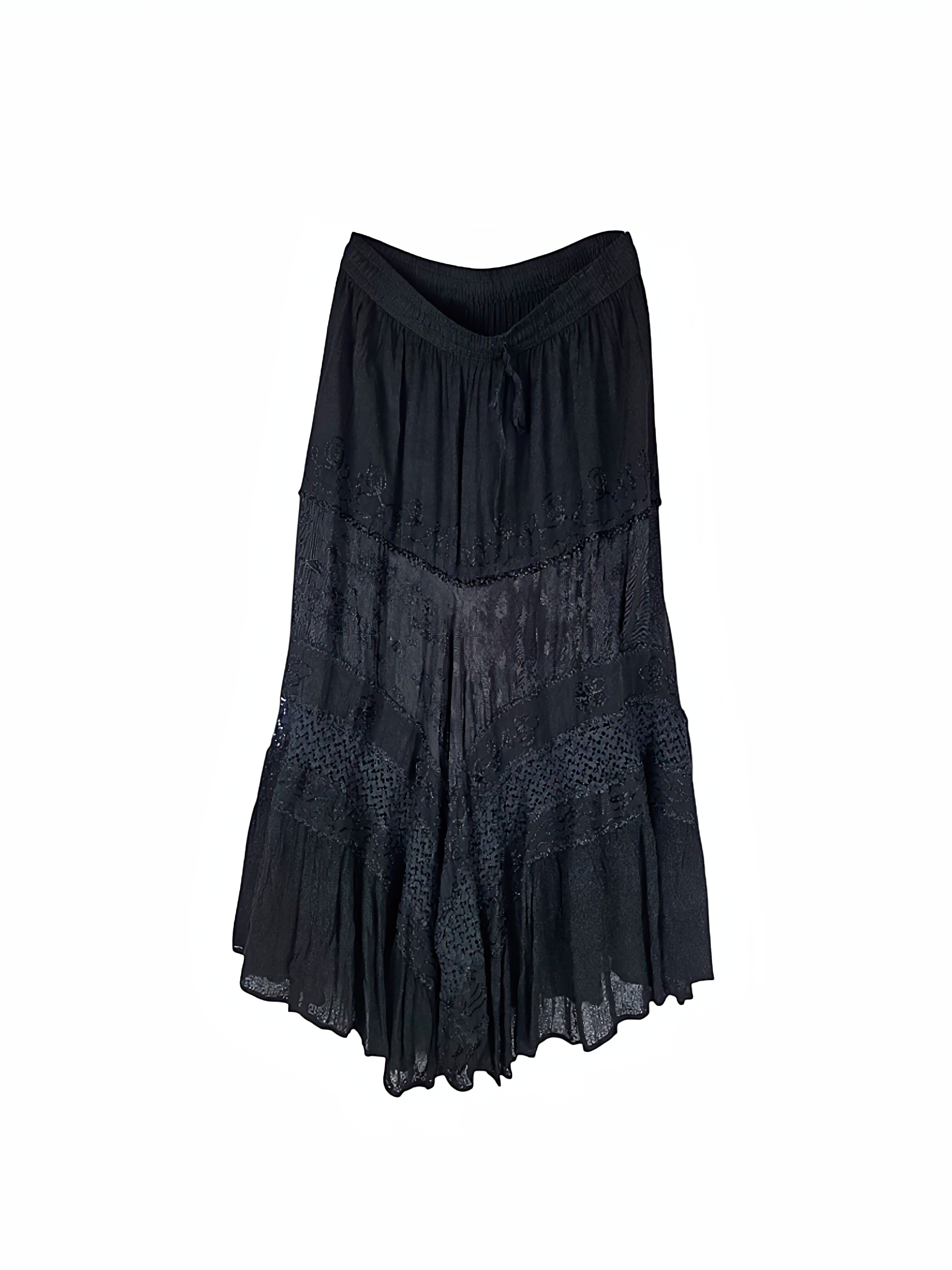 Unexpectedly You Midnight Chevron Lace Boho Midi Skirt