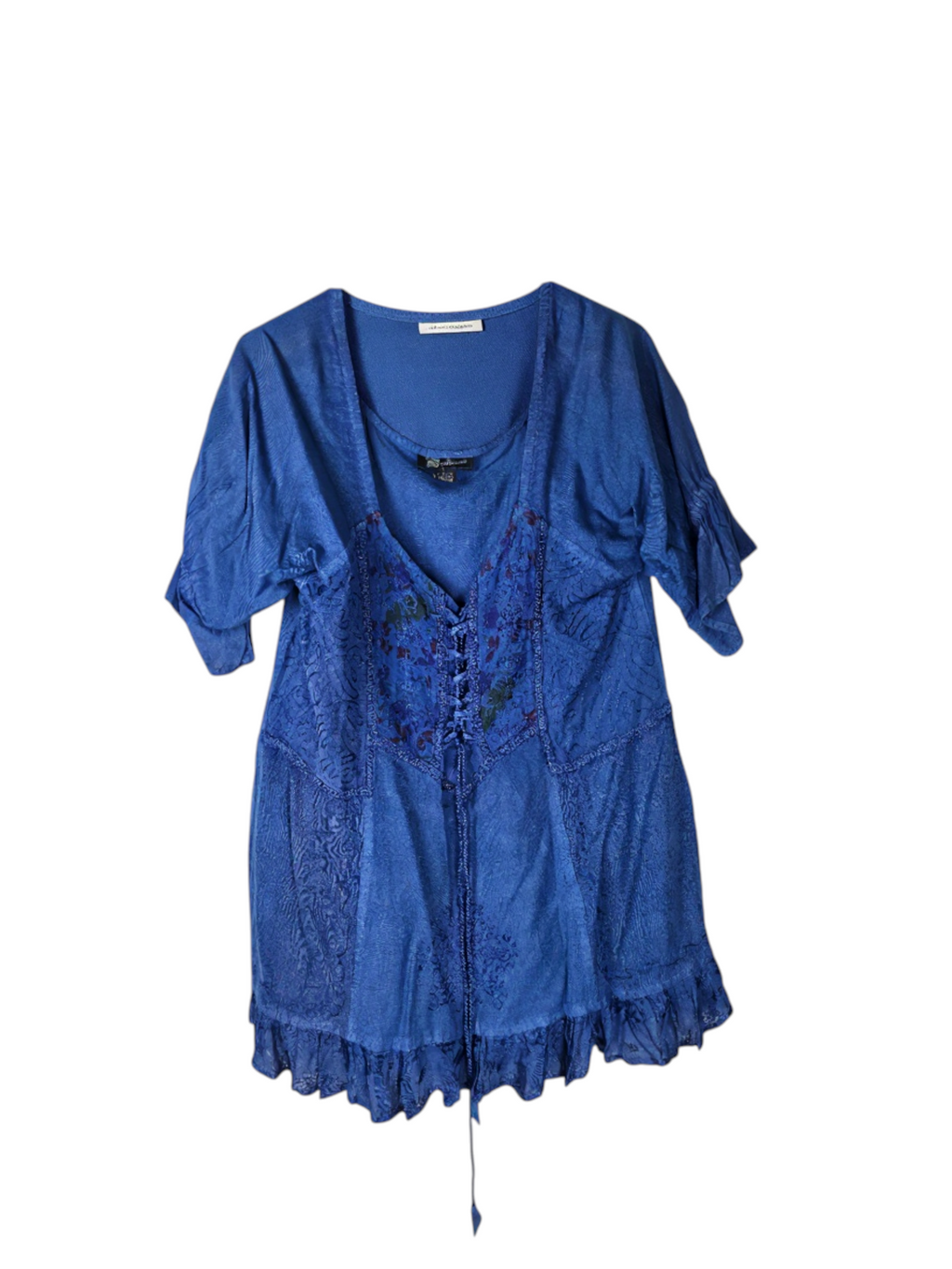Unexpectedly You Azure Melody Boho Lace-Up Tunic