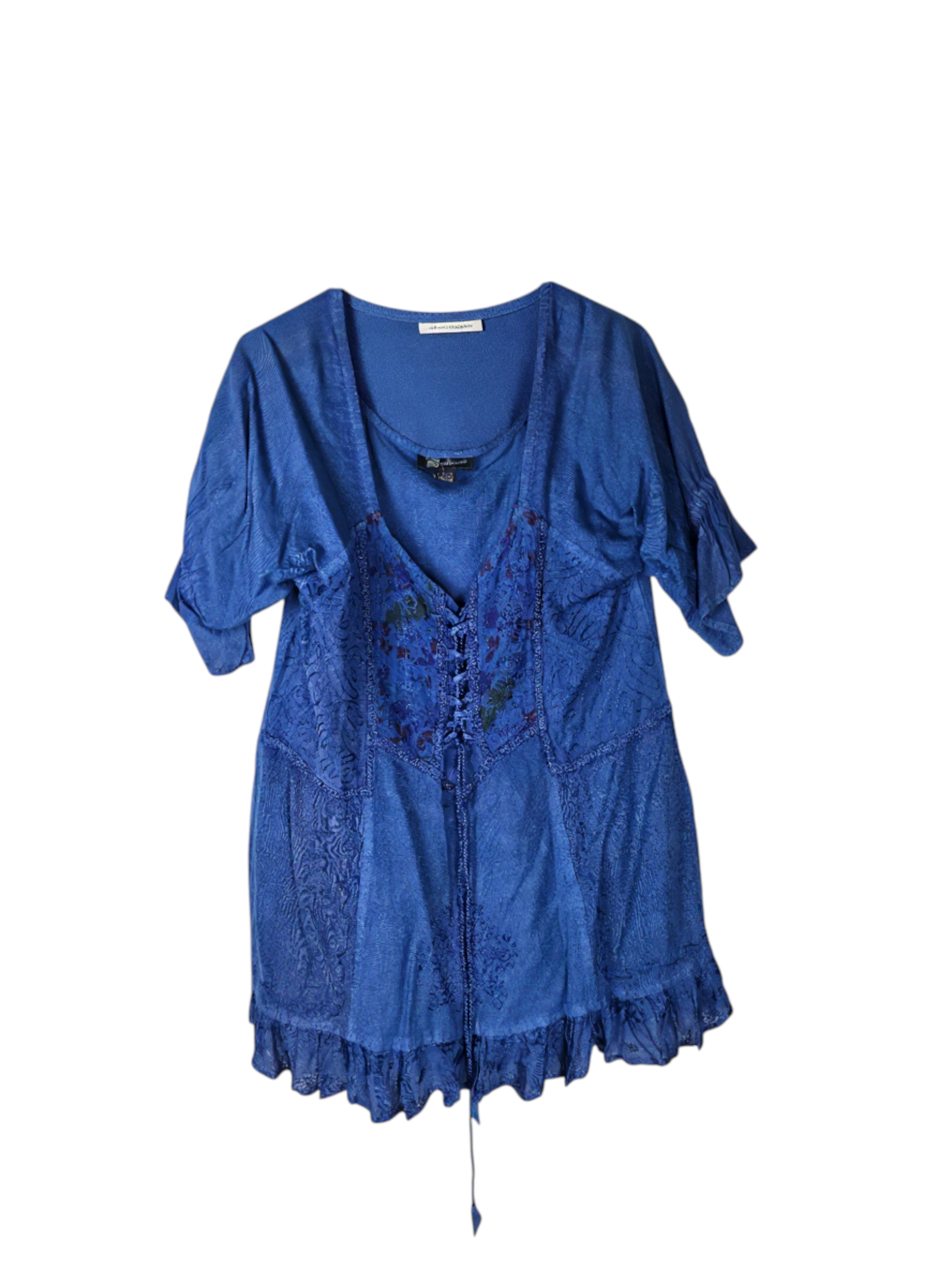 Unexpectedly You Azure Melody Boho Lace-Up Tunic