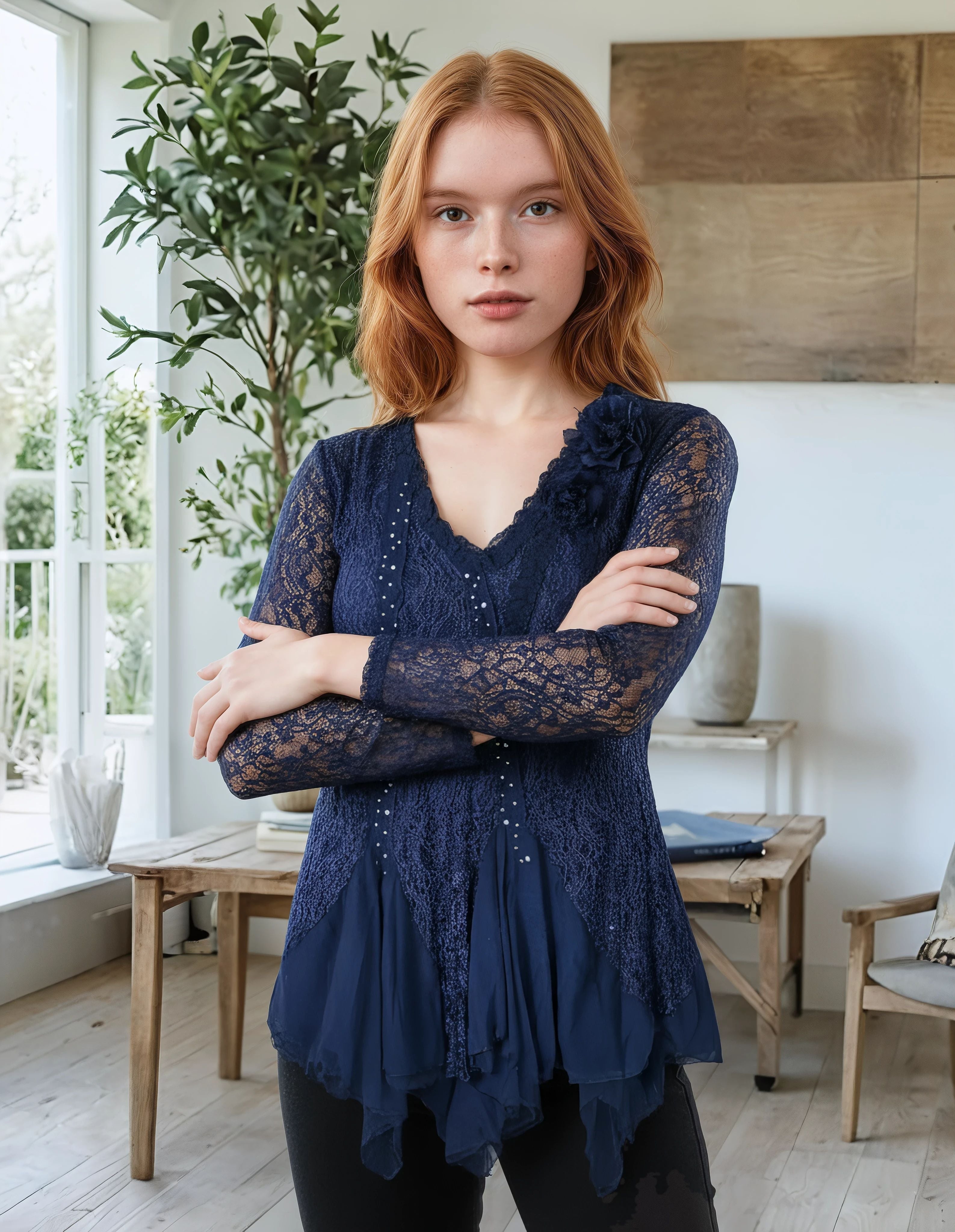 Unexpectedly You Midnight Lace Boho Asymmetrical Tunic