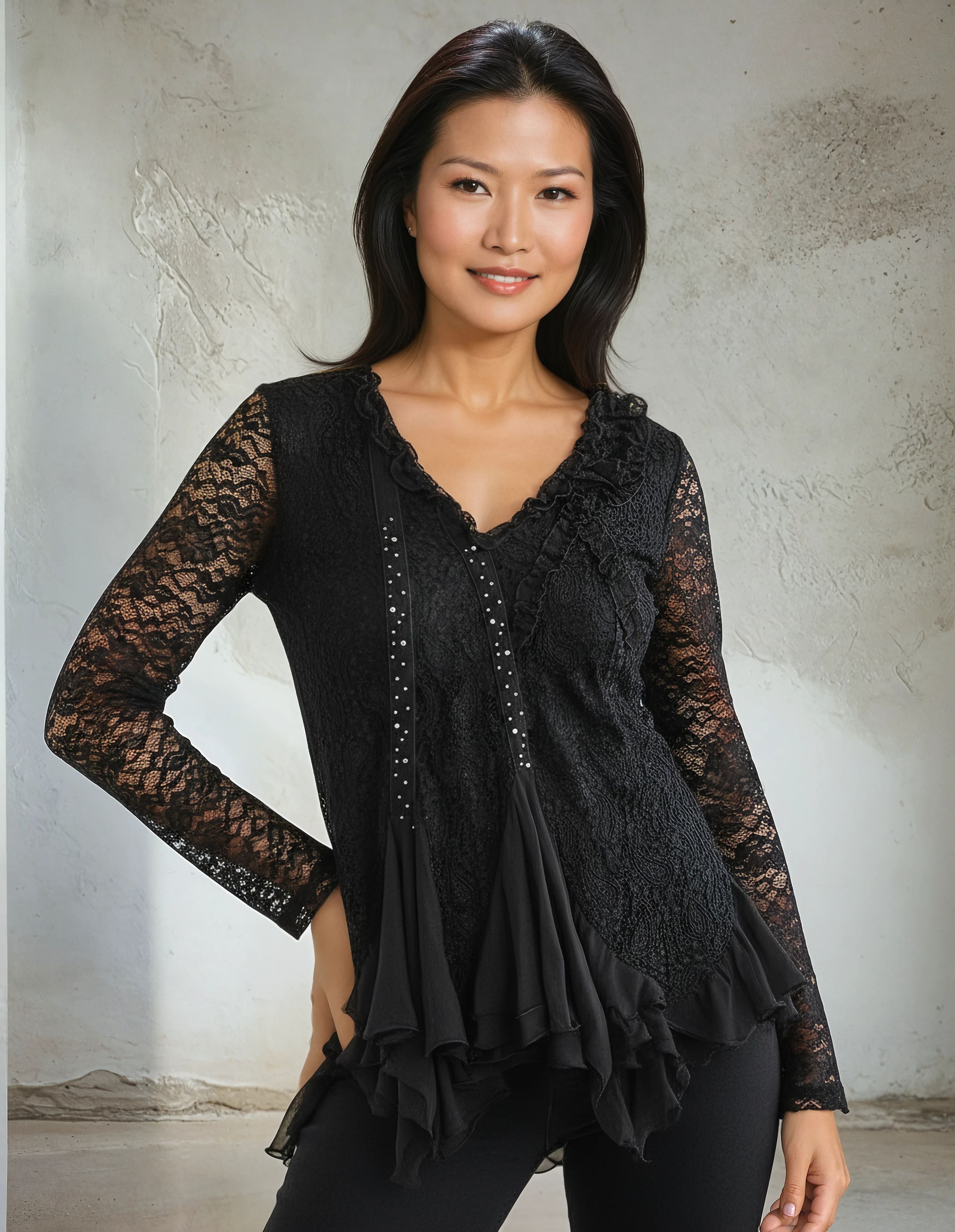 Unexpectedly You Noir Enchant Boho Lace Tunic