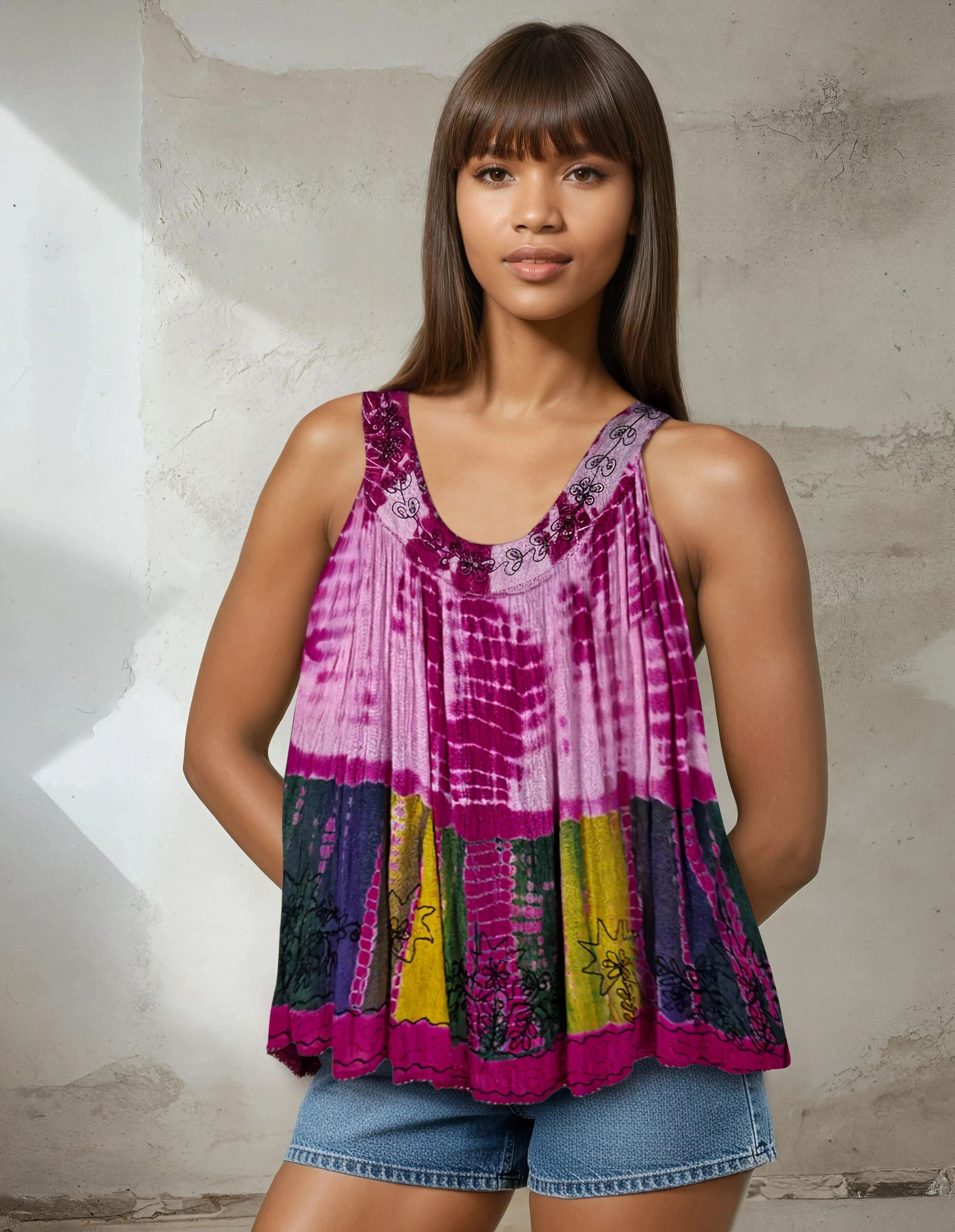 Unexpectedly You Wild Orchid Hand-Dyed Boho Tank Top