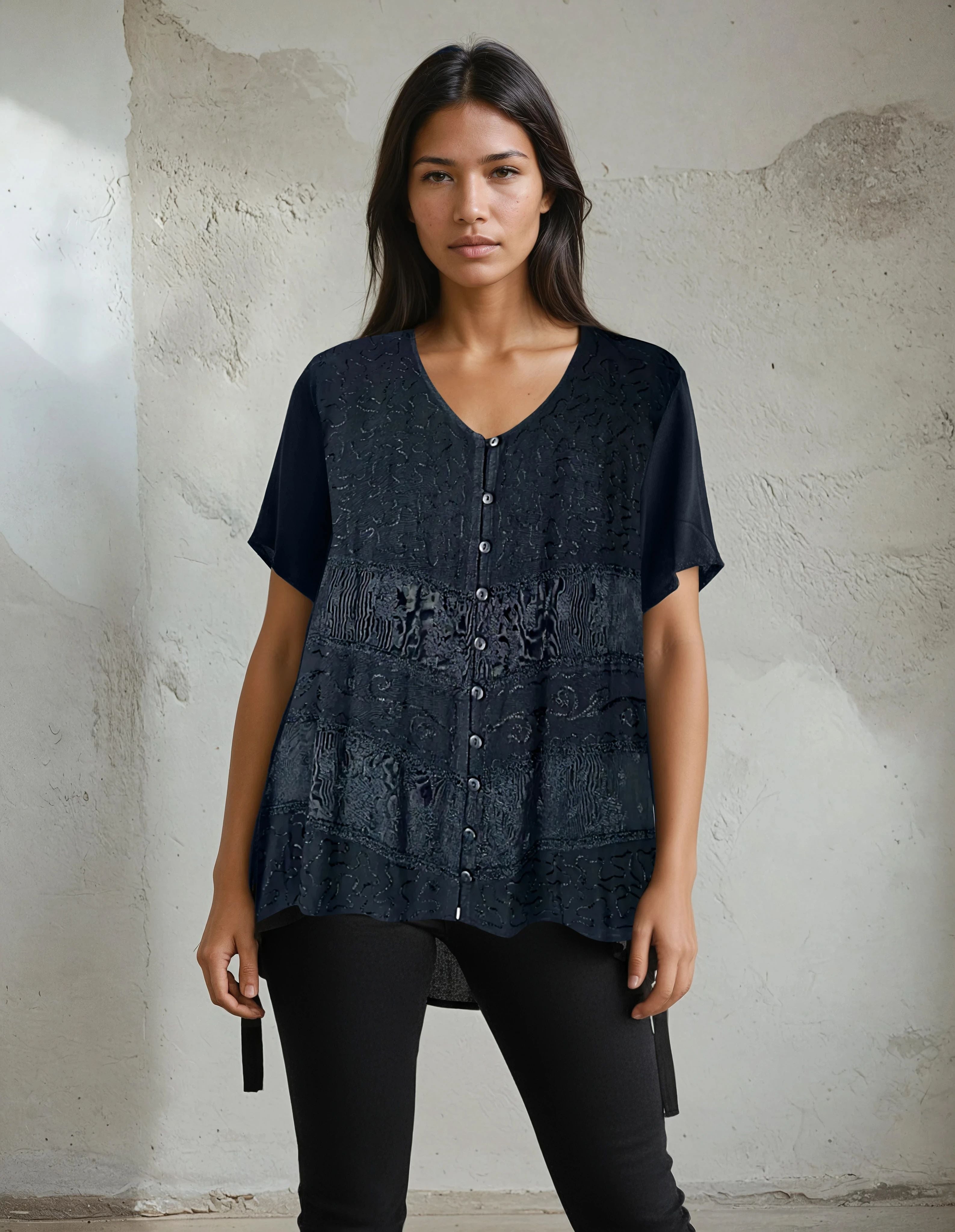 Unexpectedly You Shadow Bloom Embroidered Boho Top
