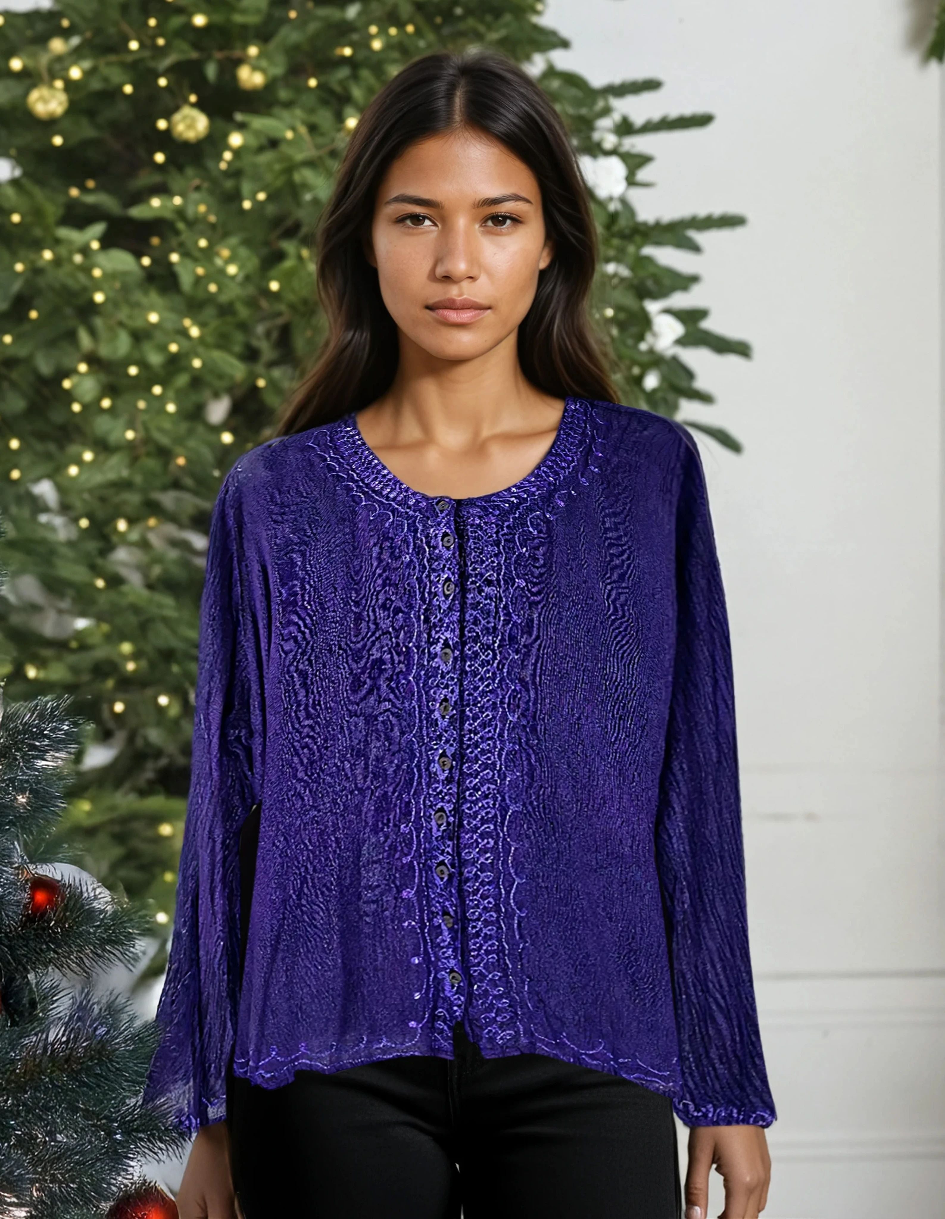 Unexpectedly You Amethyst Dawn Embroidered Boho Top