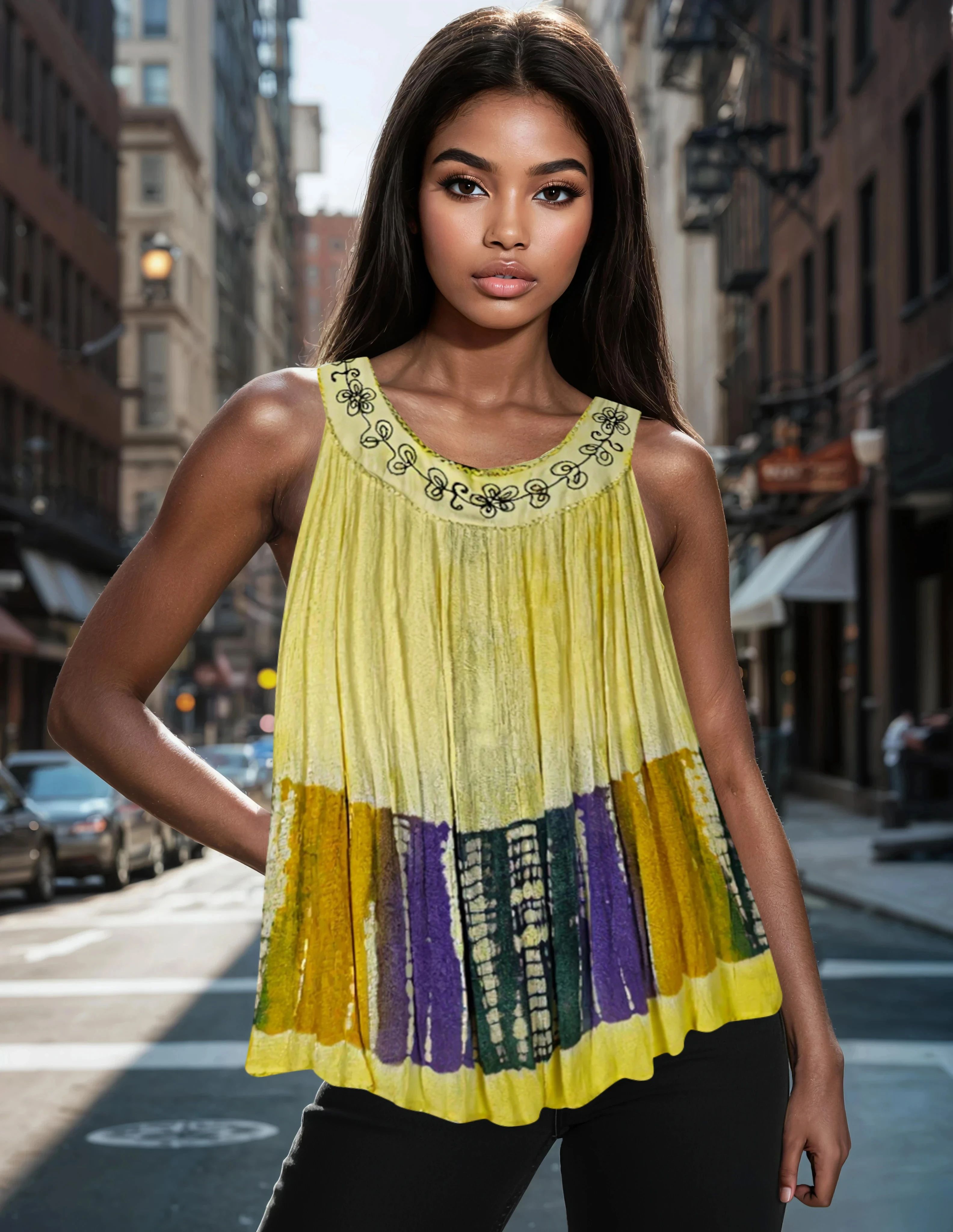 Unexpectedly You Sunshine Mirage Hand-Painted Boho Top