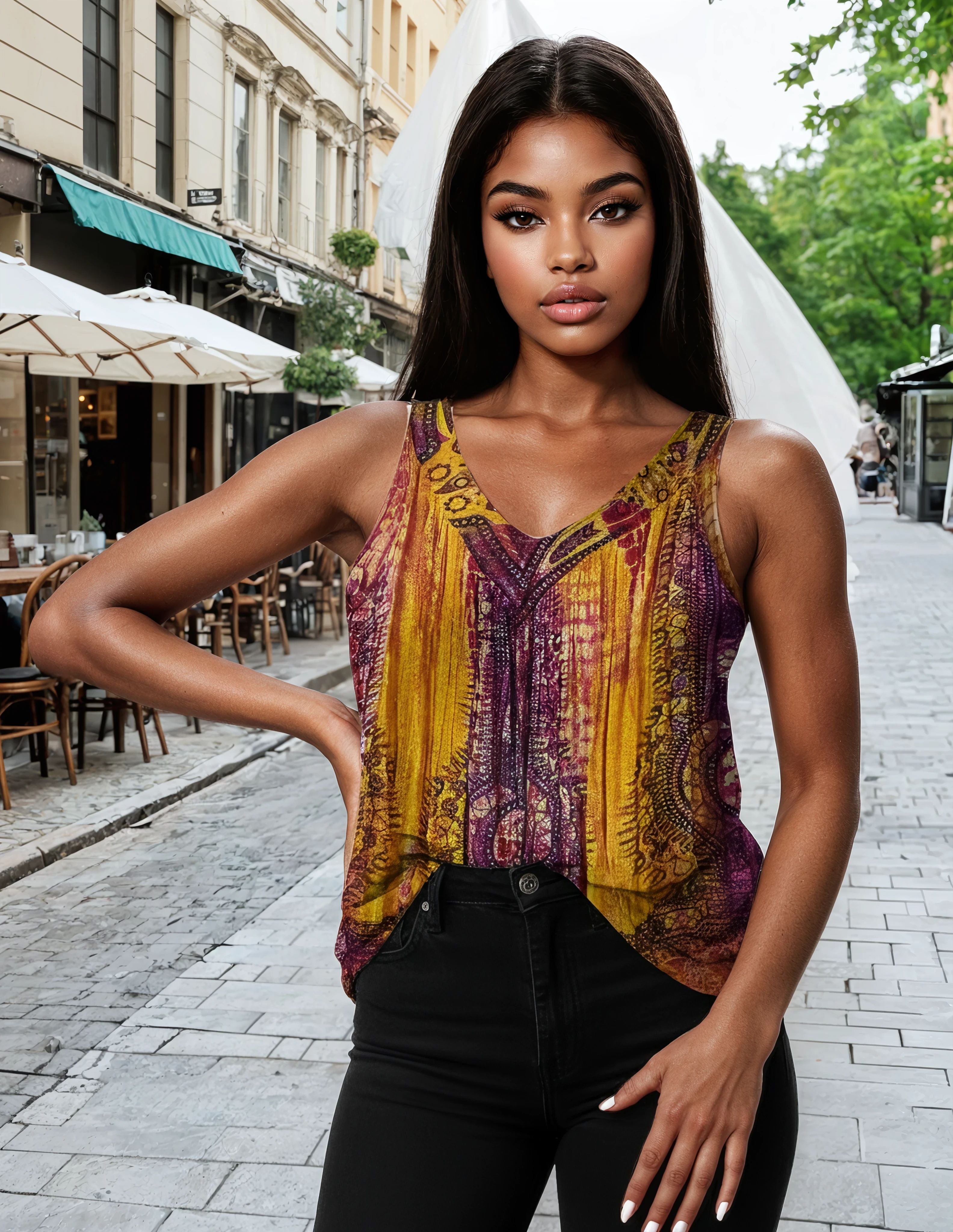 Unexpectedly You Marigold Muse Boho Hand-Painted Top