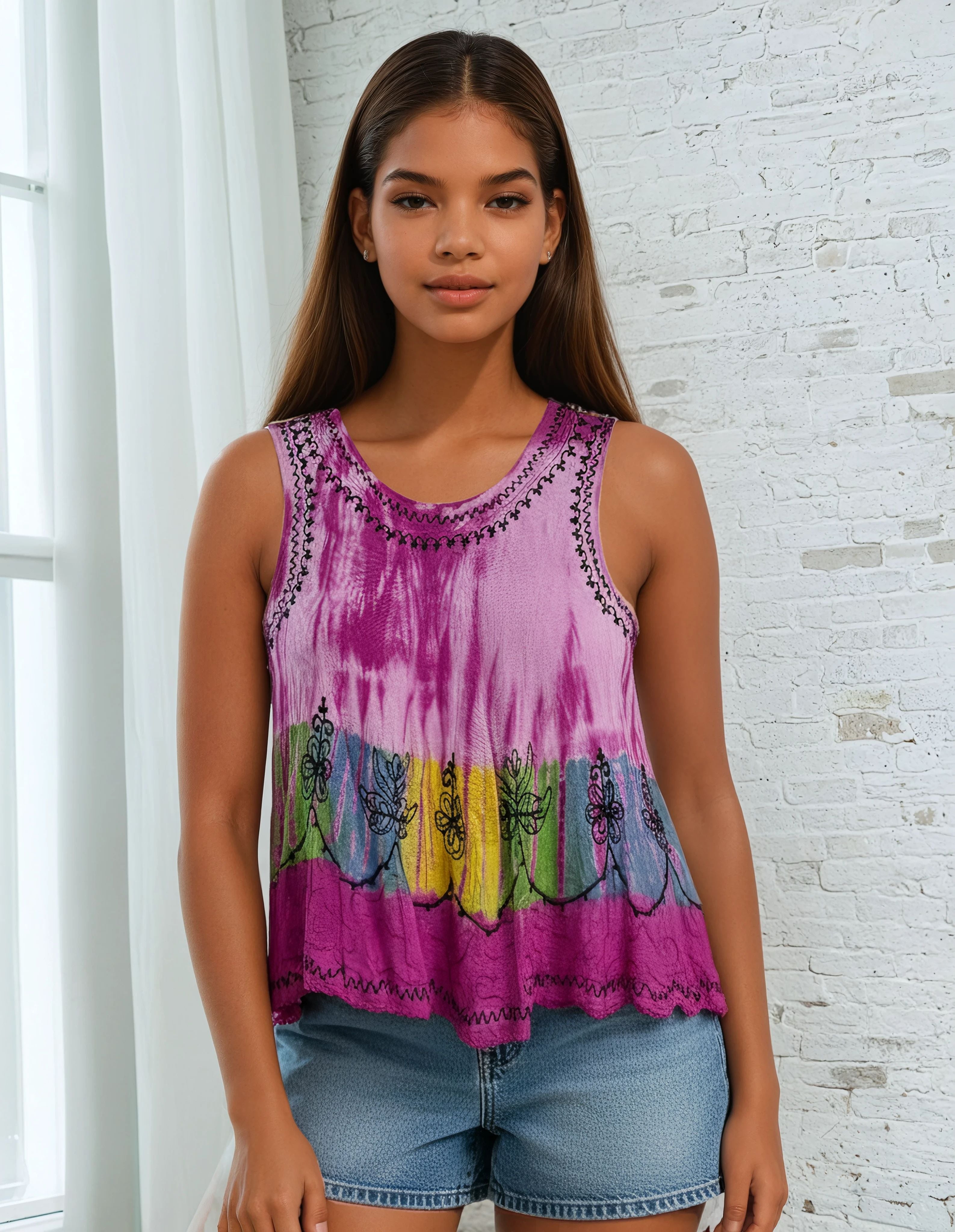 Unexpectedly You Orchid Bloom Embroidered Rainbow Tank Top