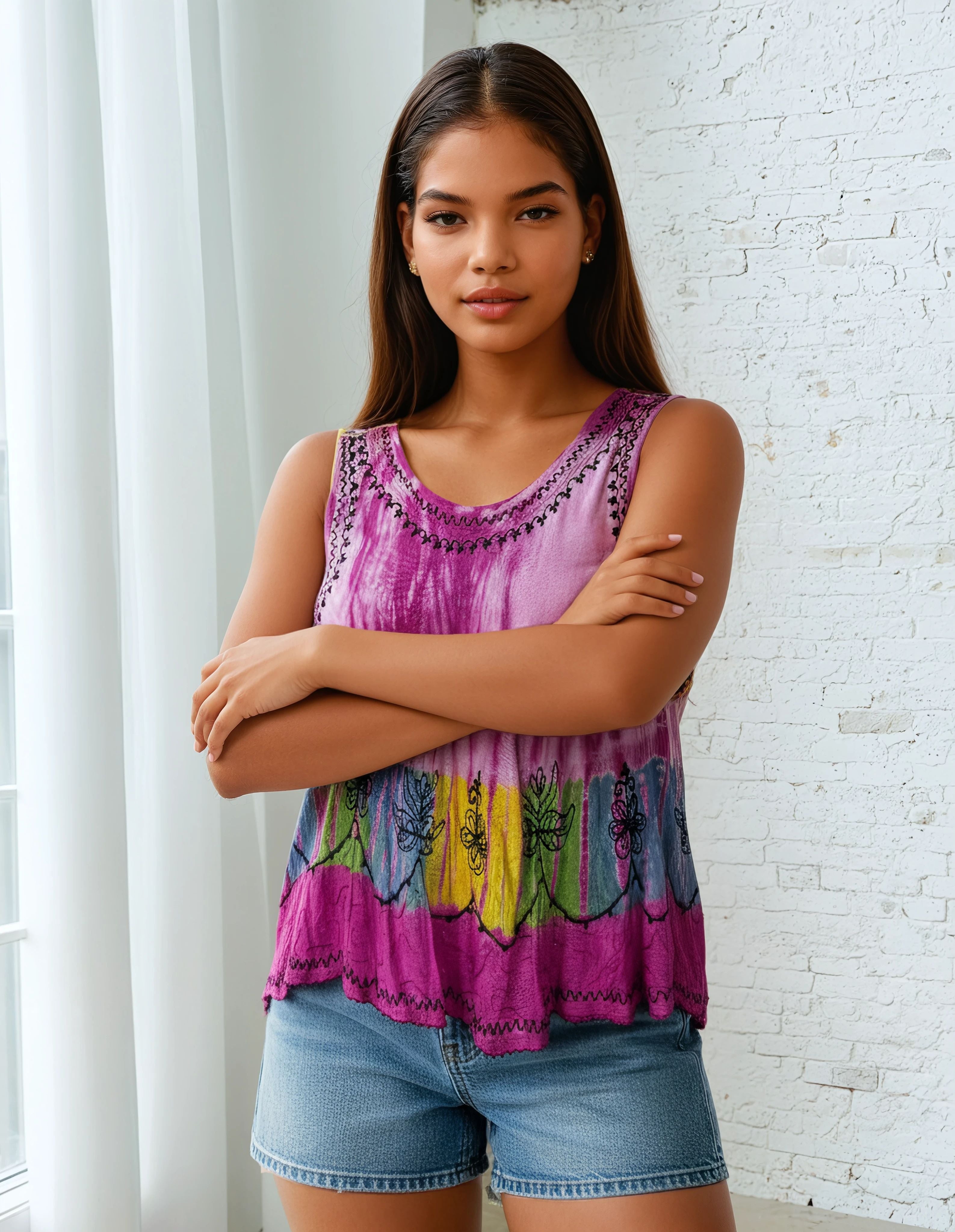 Unexpectedly You Orchid Bloom Embroidered Rainbow Tank Top