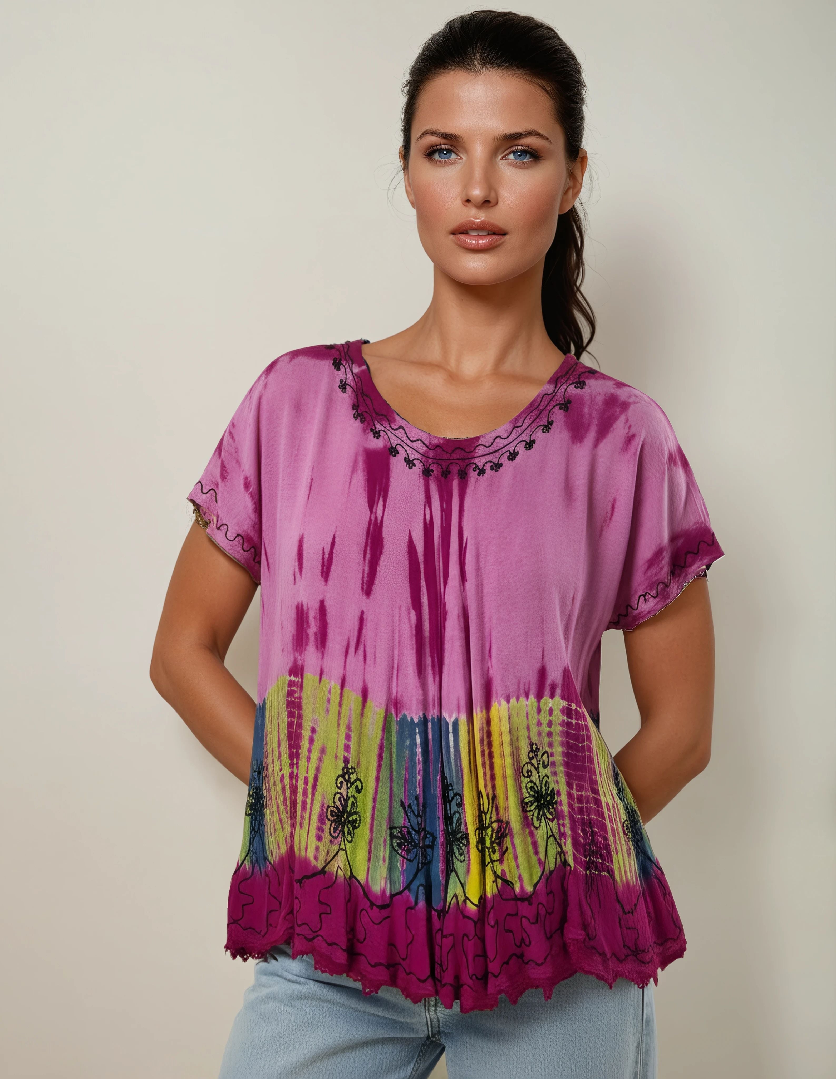 Unexpectedly You Orchid Bloom Hand-Dyed Boho Top