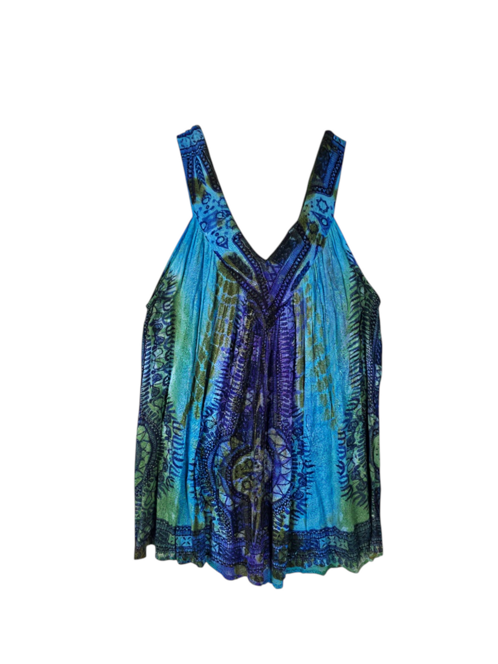 Unexpectedly You Azure Fern Hand-Dyed Boho Tank Top
