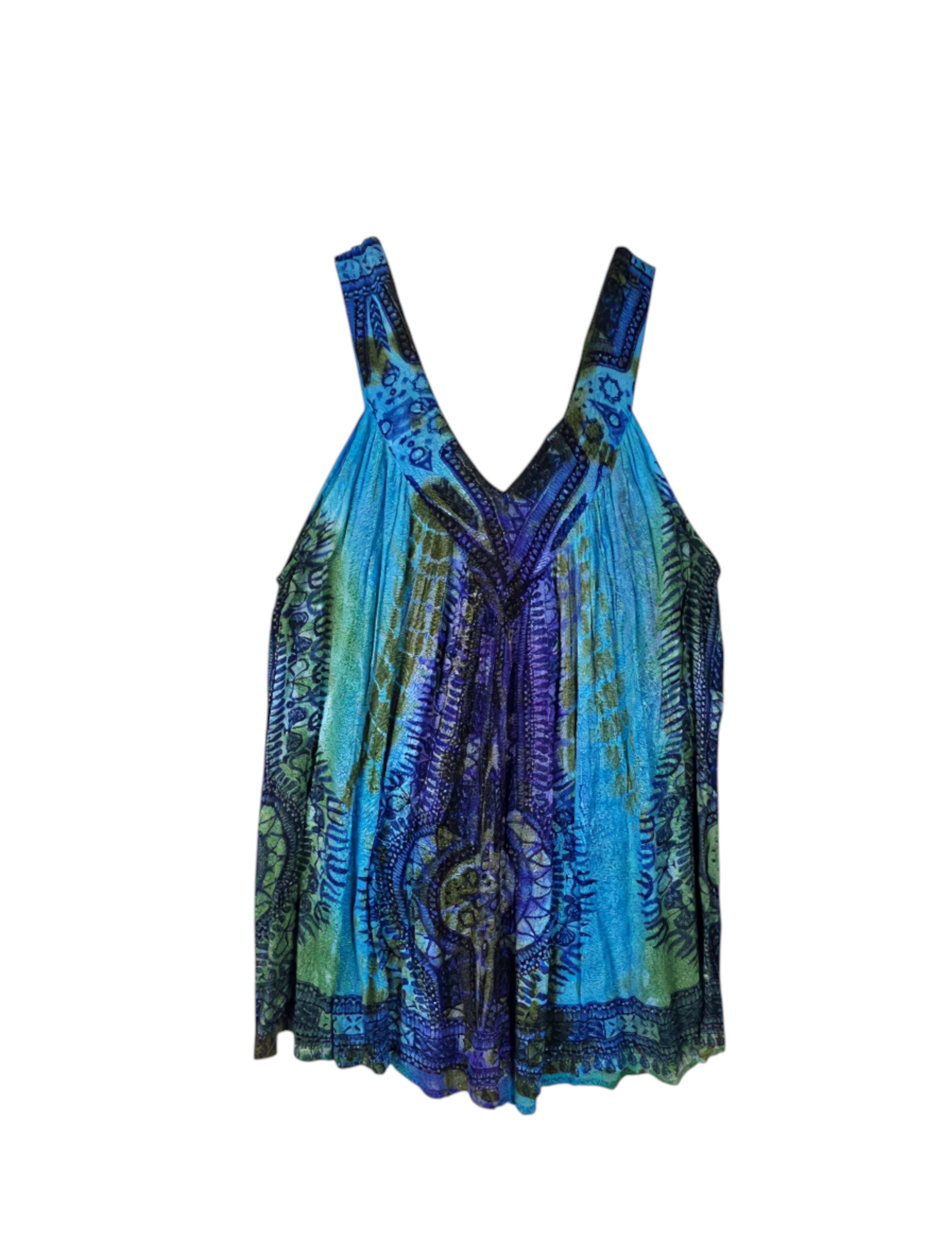 Unexpectedly You Azure Fern Hand-Dyed Boho Tank Top